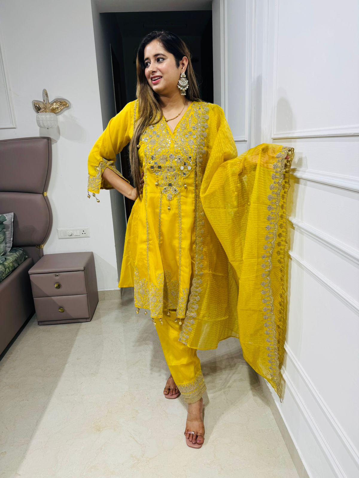 Ridhima🌸 | Designer Canary Yellow Anarkali Kurta Set with Heavy Embroidery