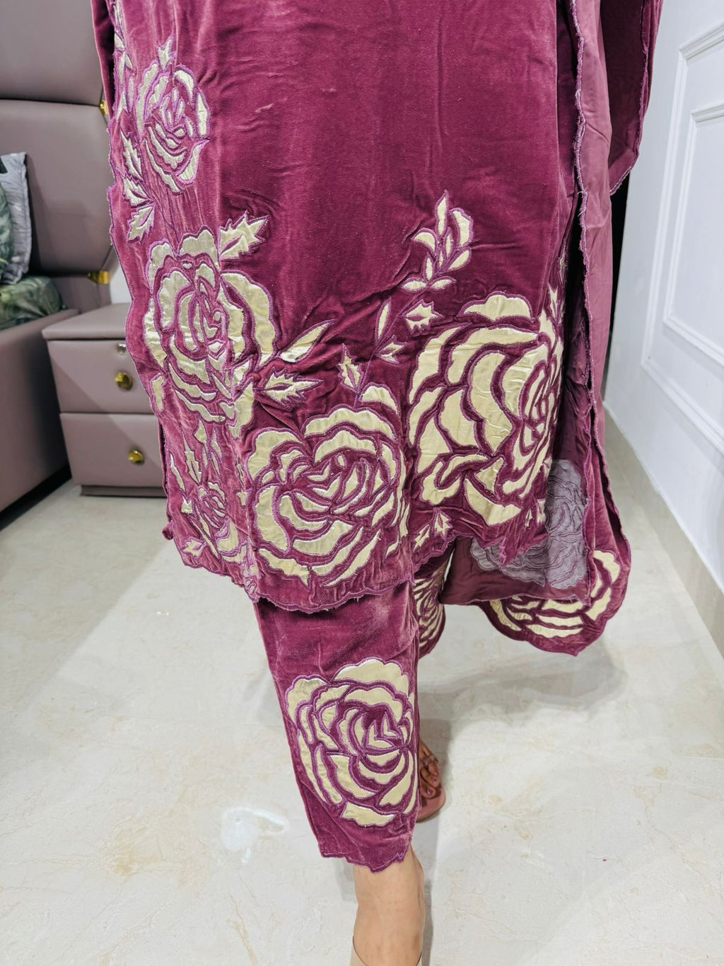 Karuna💗 | Elegant Pink Straight Suit Set with Rosy Floral Borders