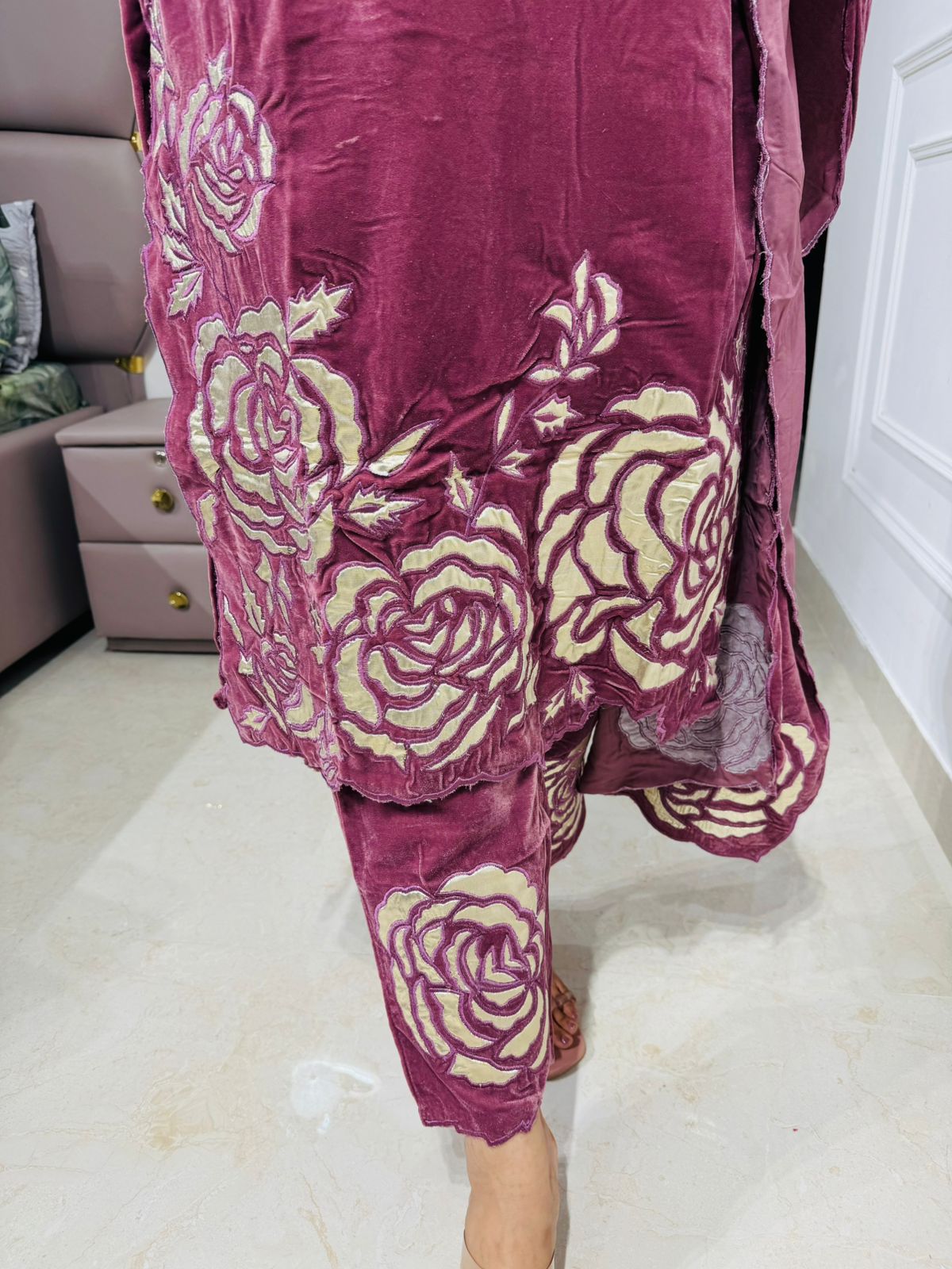 Karuna💗 | Elegant Pink Straight Suit Set with Rosy Floral Borders