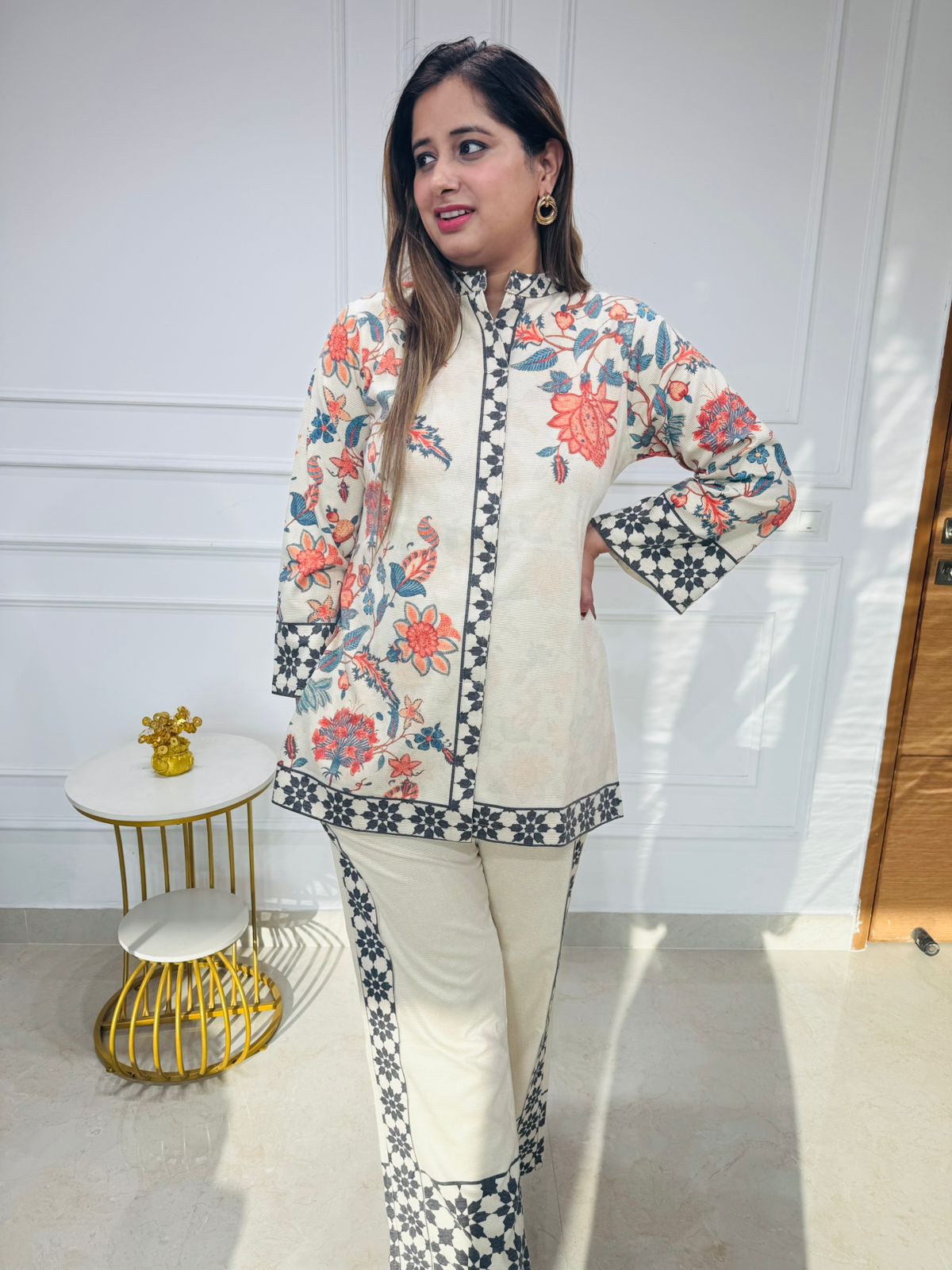 Tiana🤍 | Designer Off-White Co-ord Set with Traditional Floral Print