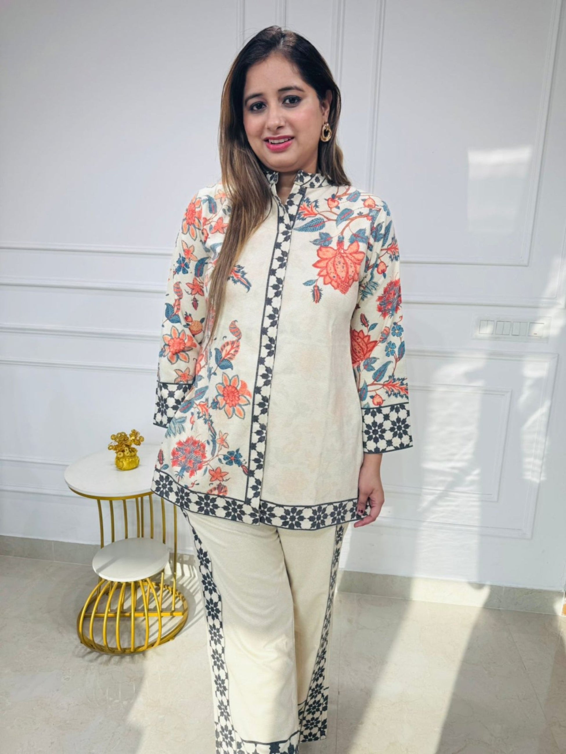 Tiana🤍 | Designer Off-White Co-ord Set with Traditional Floral Print