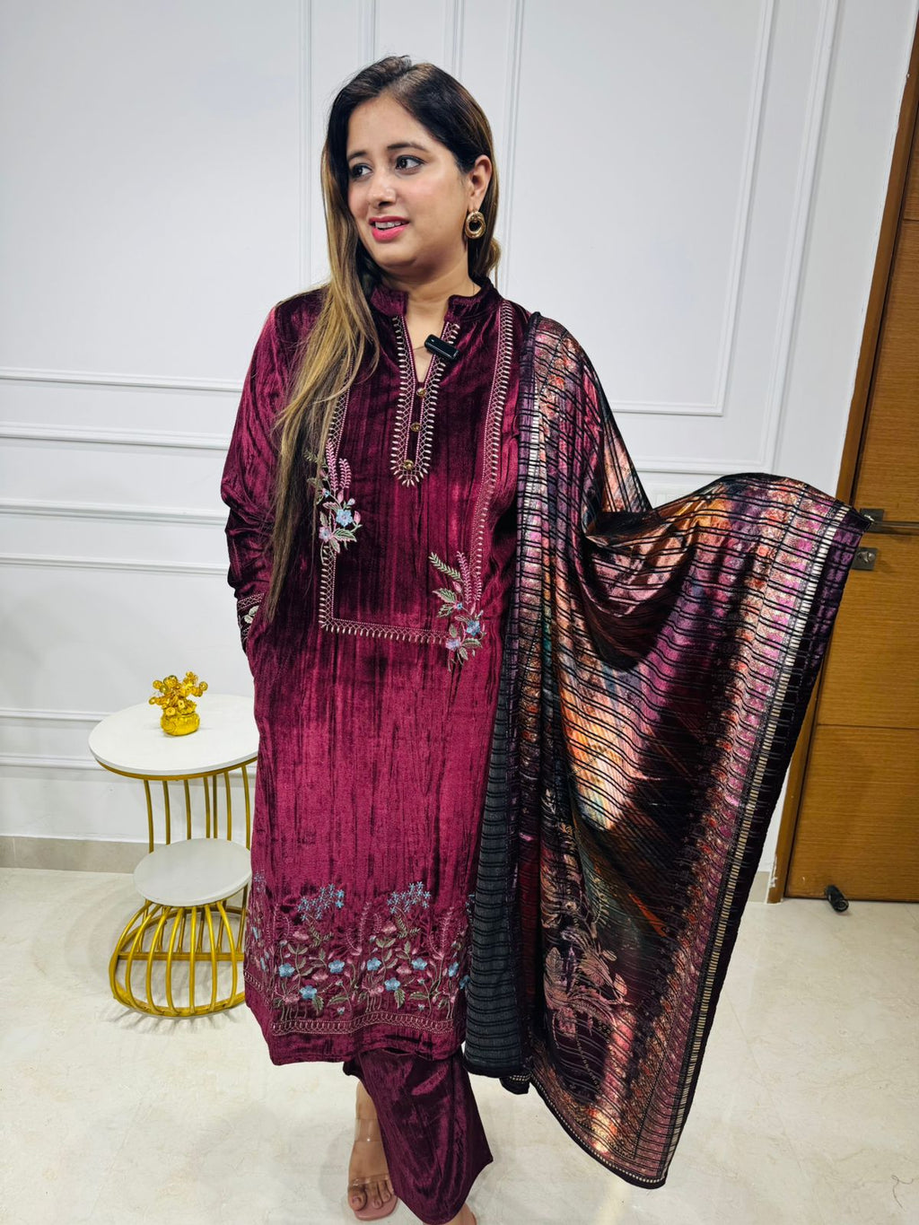 Sanvi😇 | Premium Wine Velvet Festive Suit Set with Statement Dupatta