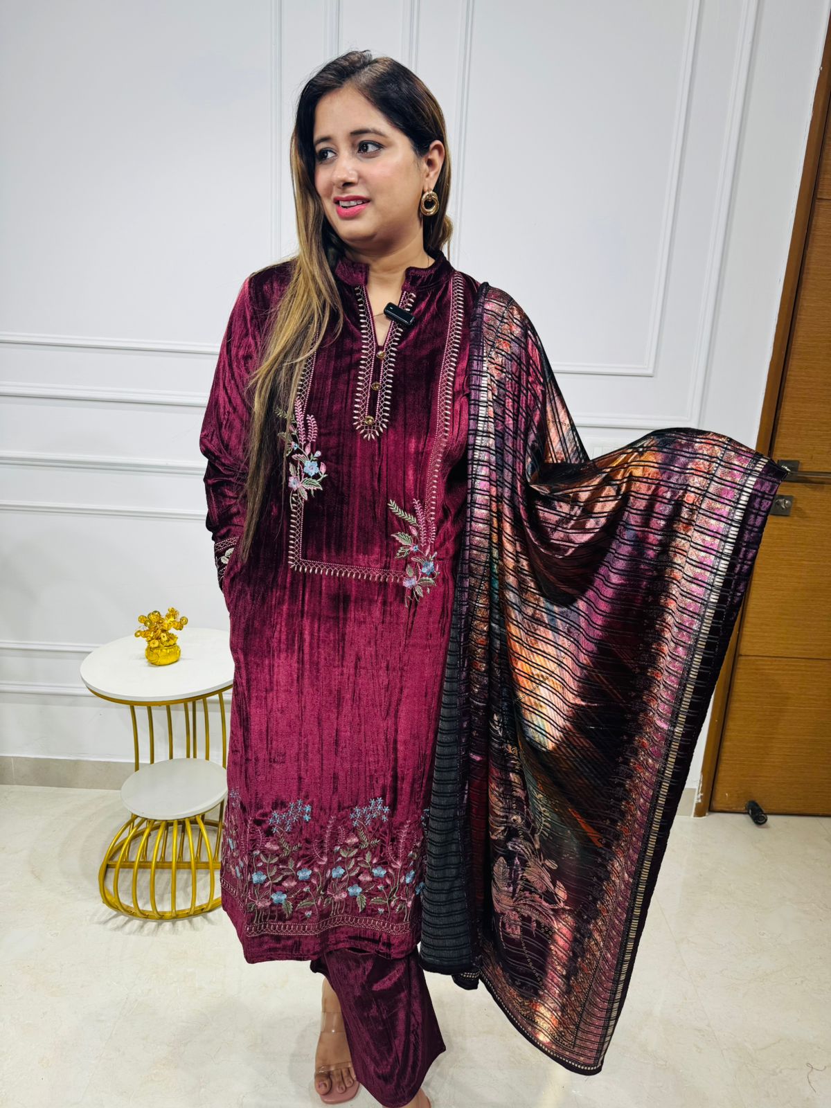 Sanvi😇 | Premium Wine Velvet Festive Suit Set with Statement Dupatta