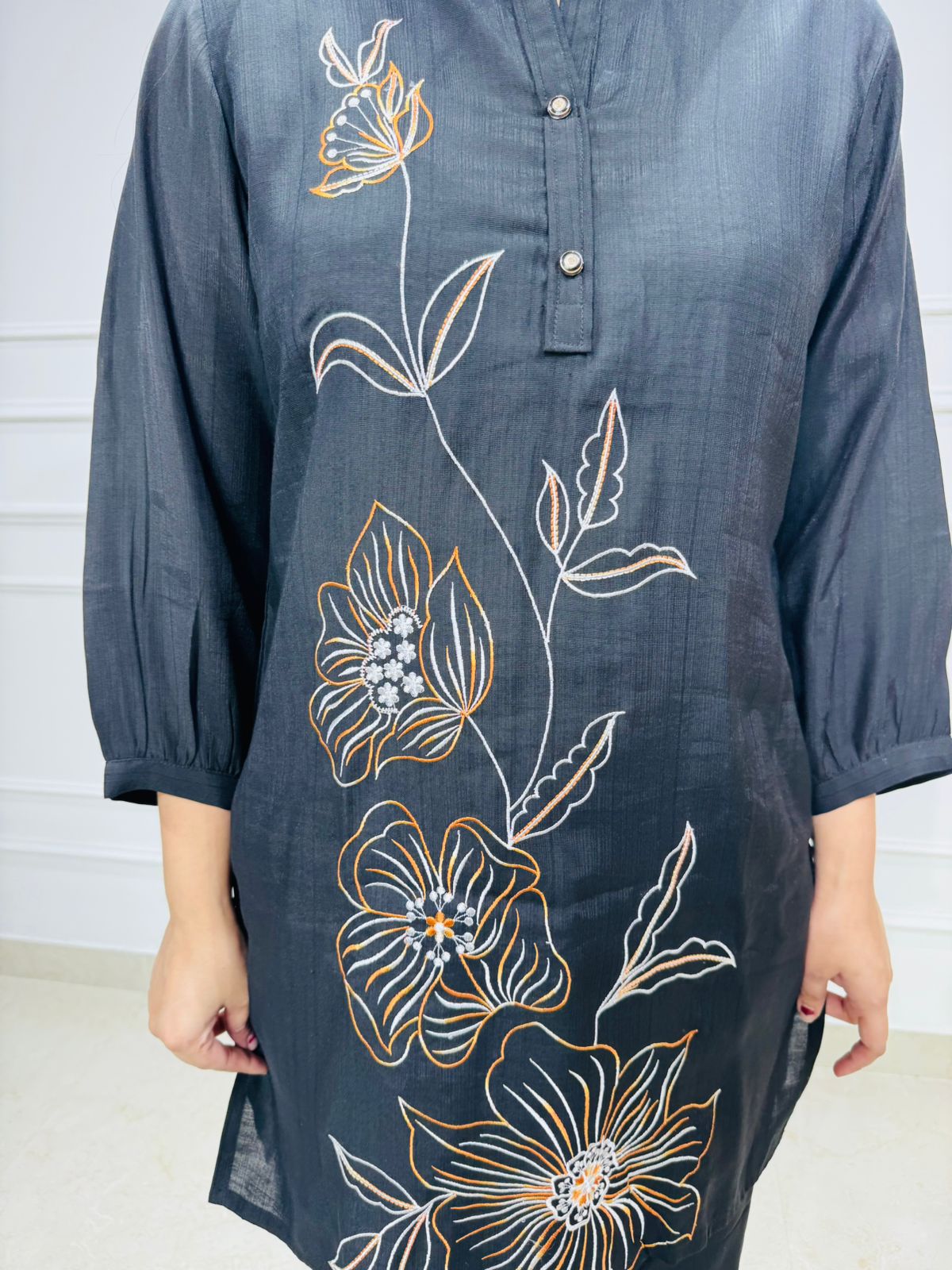 Fyn 🖤 | Classic Black Co-ord Set with Statement White Floral Threadwork