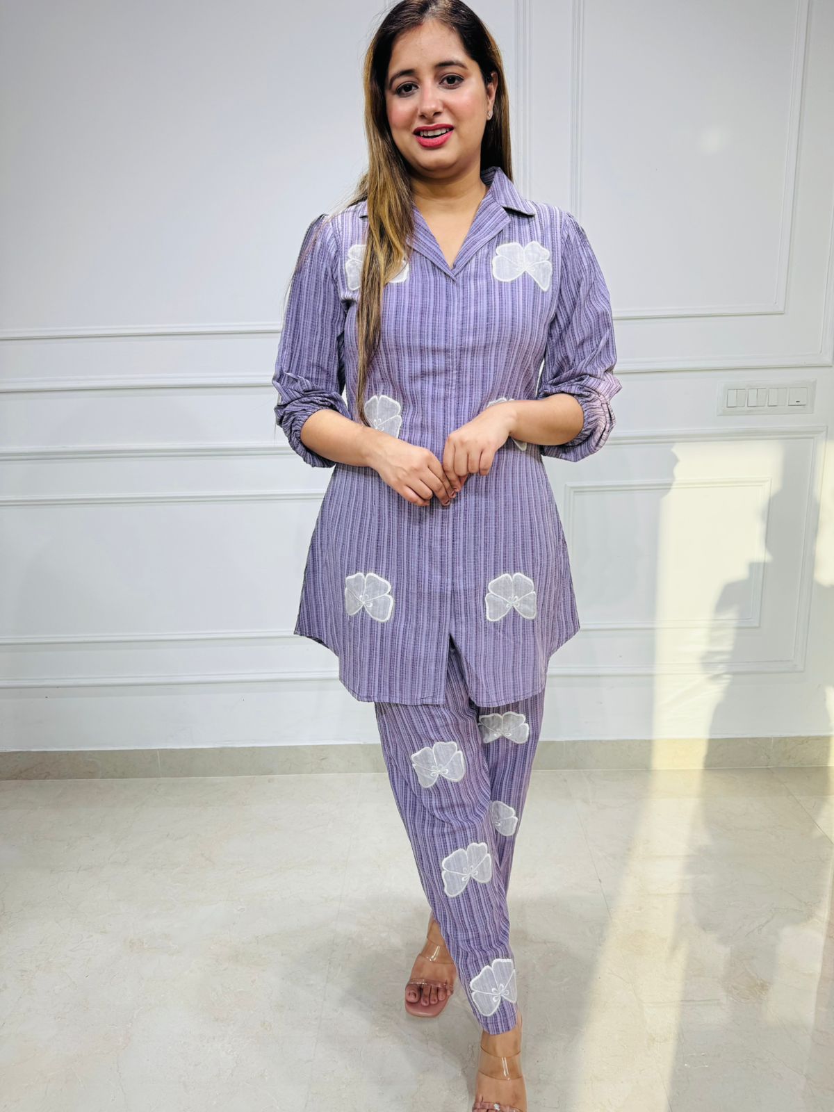 Kove 🌊 | Lavender Pinstripe Co-ord Set with White Appliqué