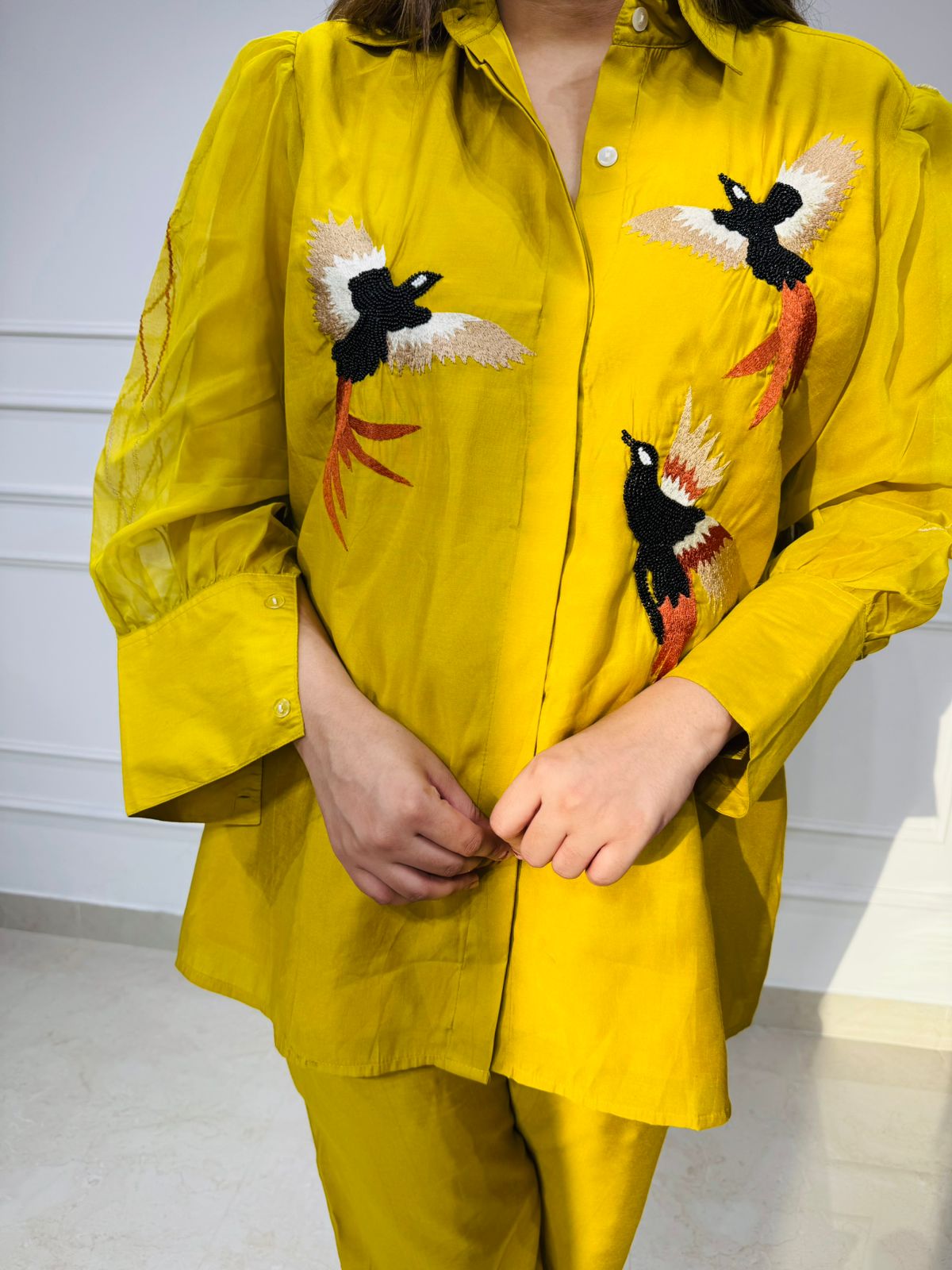 Luxe🌟 | Premium Yellow Co-ord Set with Designer Bird Motif Embroidery