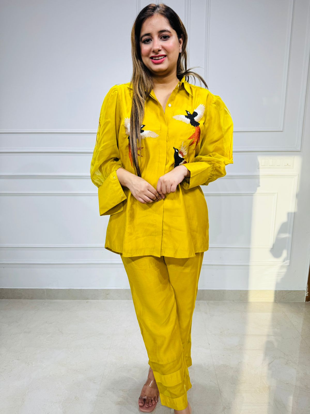 Luxe🌟 | Premium Yellow Co-ord Set with Designer Bird Motif Embroidery