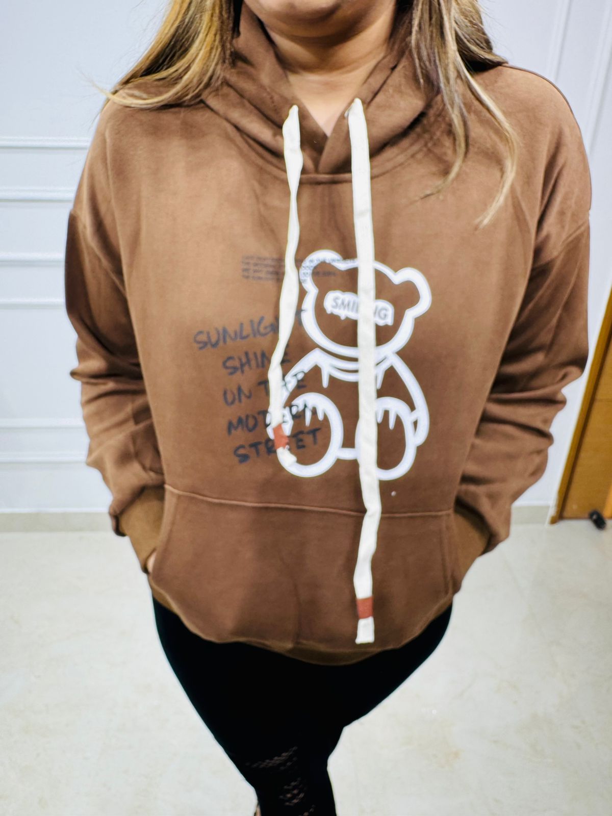 Raga🪶 Brown Teddy Print Drawstring Hoodie – Urban Casualwear
