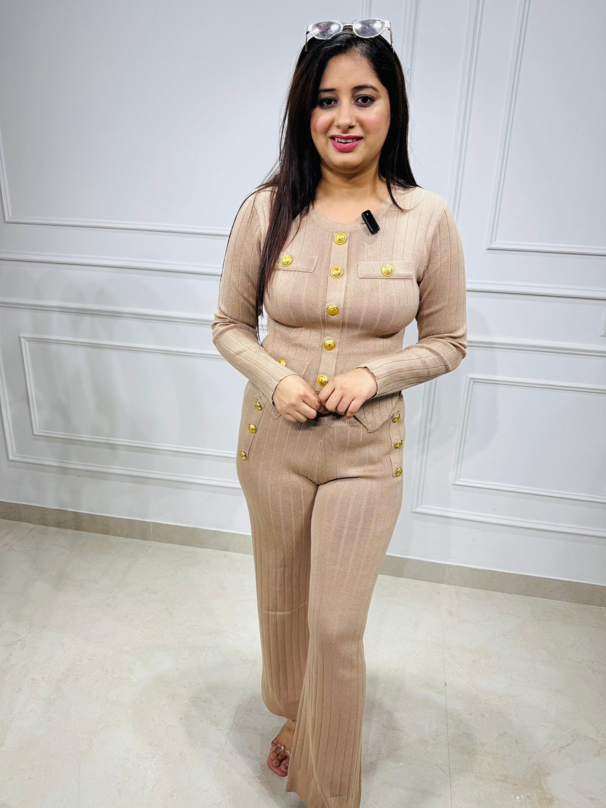 Aayna🕊️(Brown) | Premium Ribbed Co-ord Set with Gold Button Detailing
