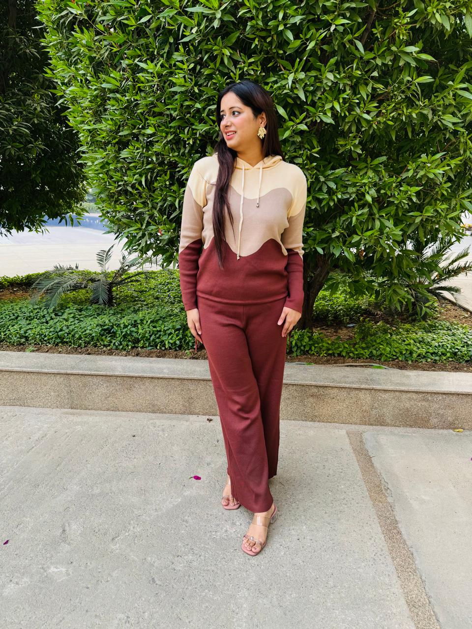 Mocha | Women's Brown Colorblock Hoodie Co-ord Set