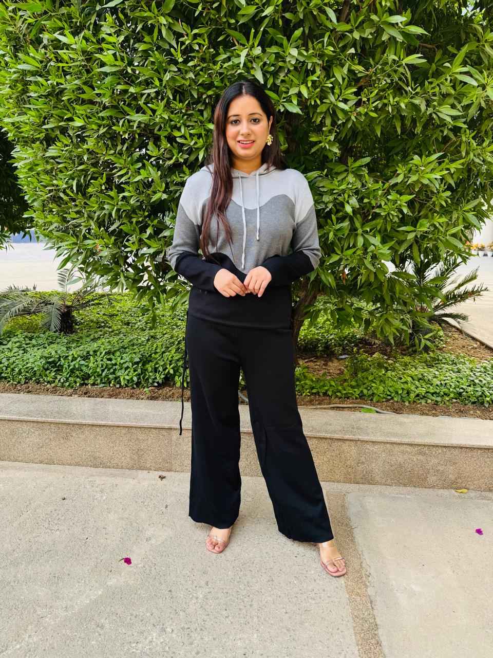 Ombra | Women's Black & Grey Colorblock Hoodie Co-ord Set