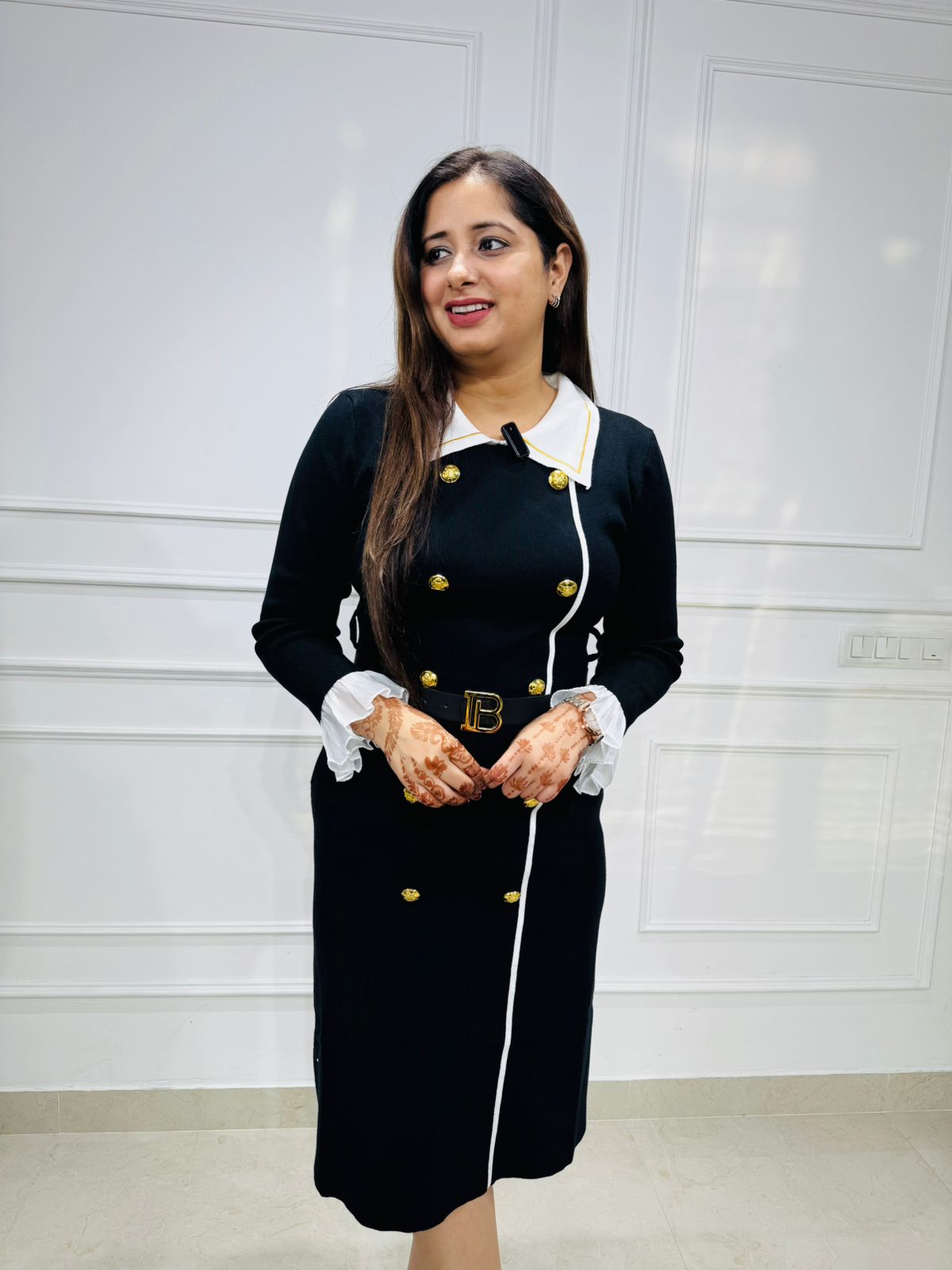 Bella | Double-Breasted Midi Dress with Contrast Collar