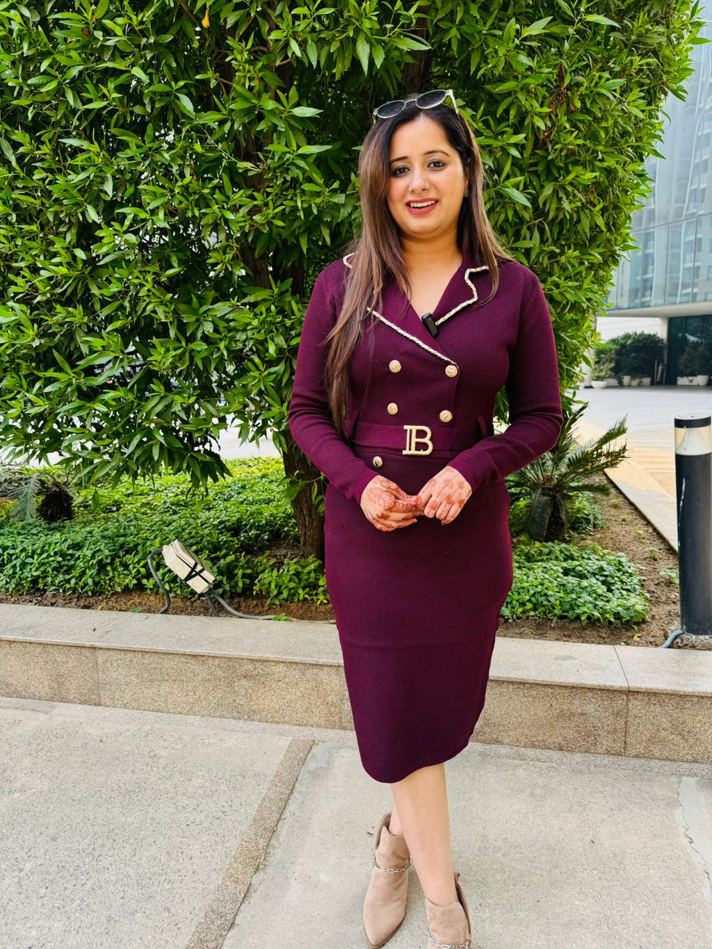 Plum | Double-Breasted Knit Dress