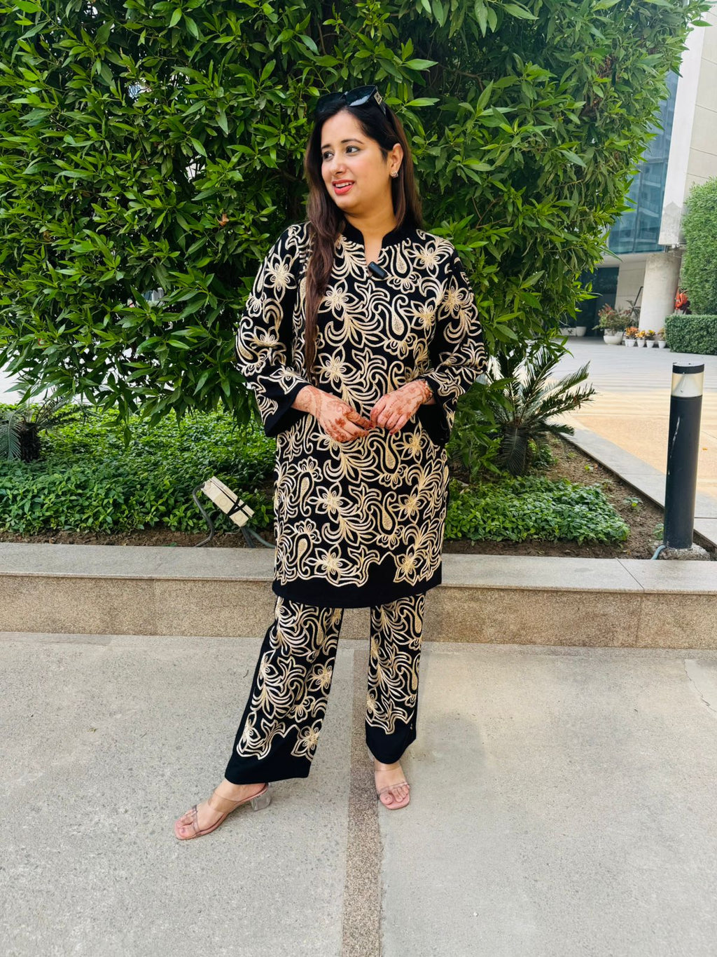 Zuri | Black & Gold Embroidered Coord Set
