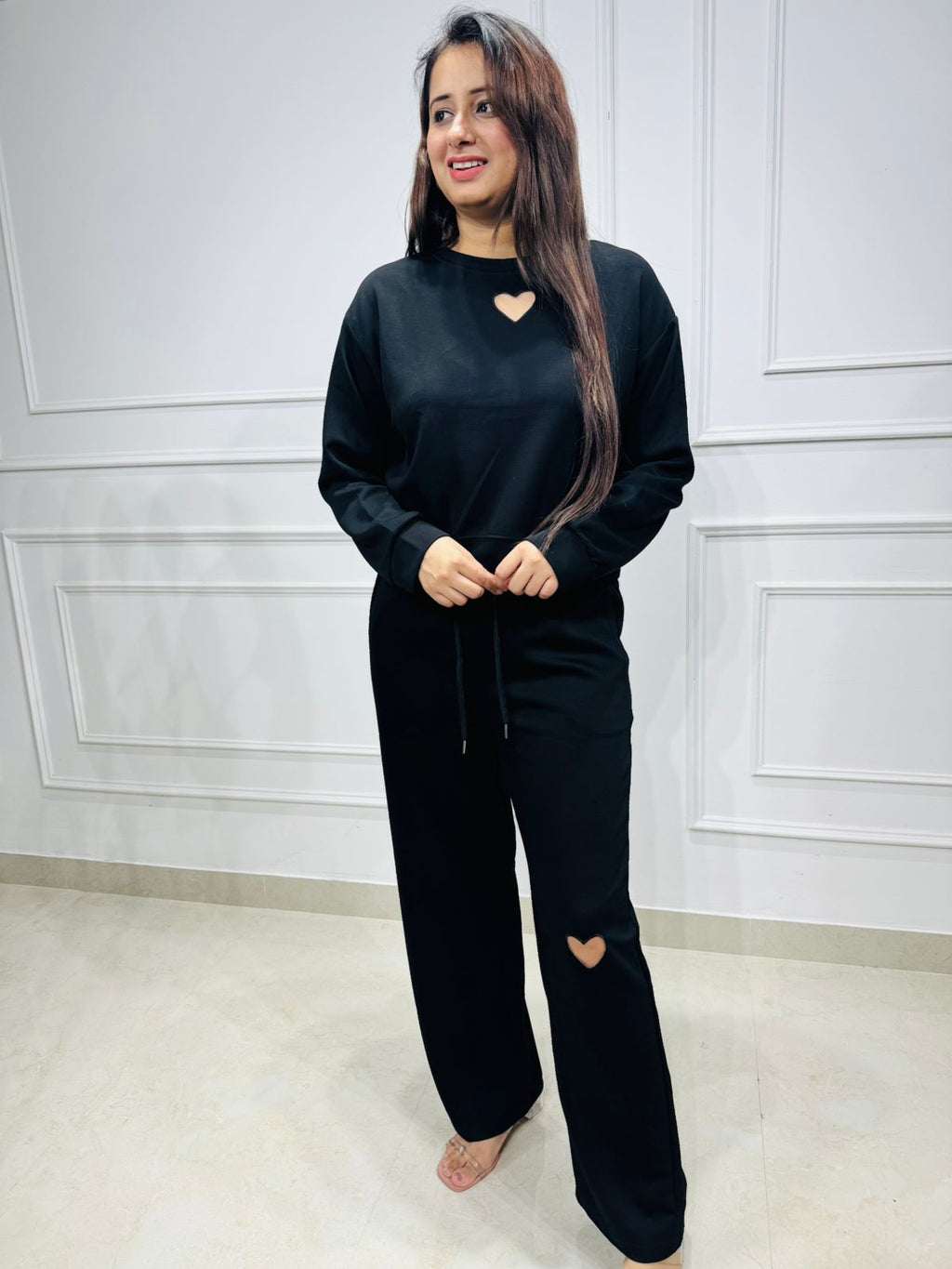 Ren | Black Heart Cutout Co-ord Set – Women's Trendy Two-Piece Loungewear