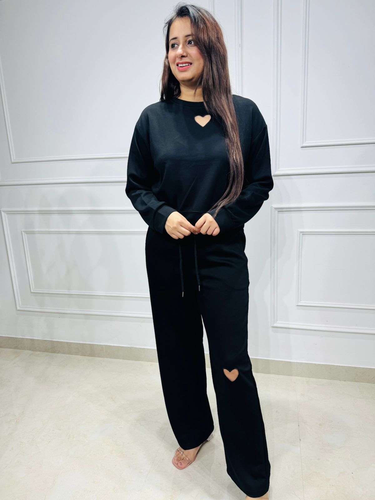 Ren | Black Heart Cutout Co-ord Set – Women's Trendy Two-Piece Loungewear