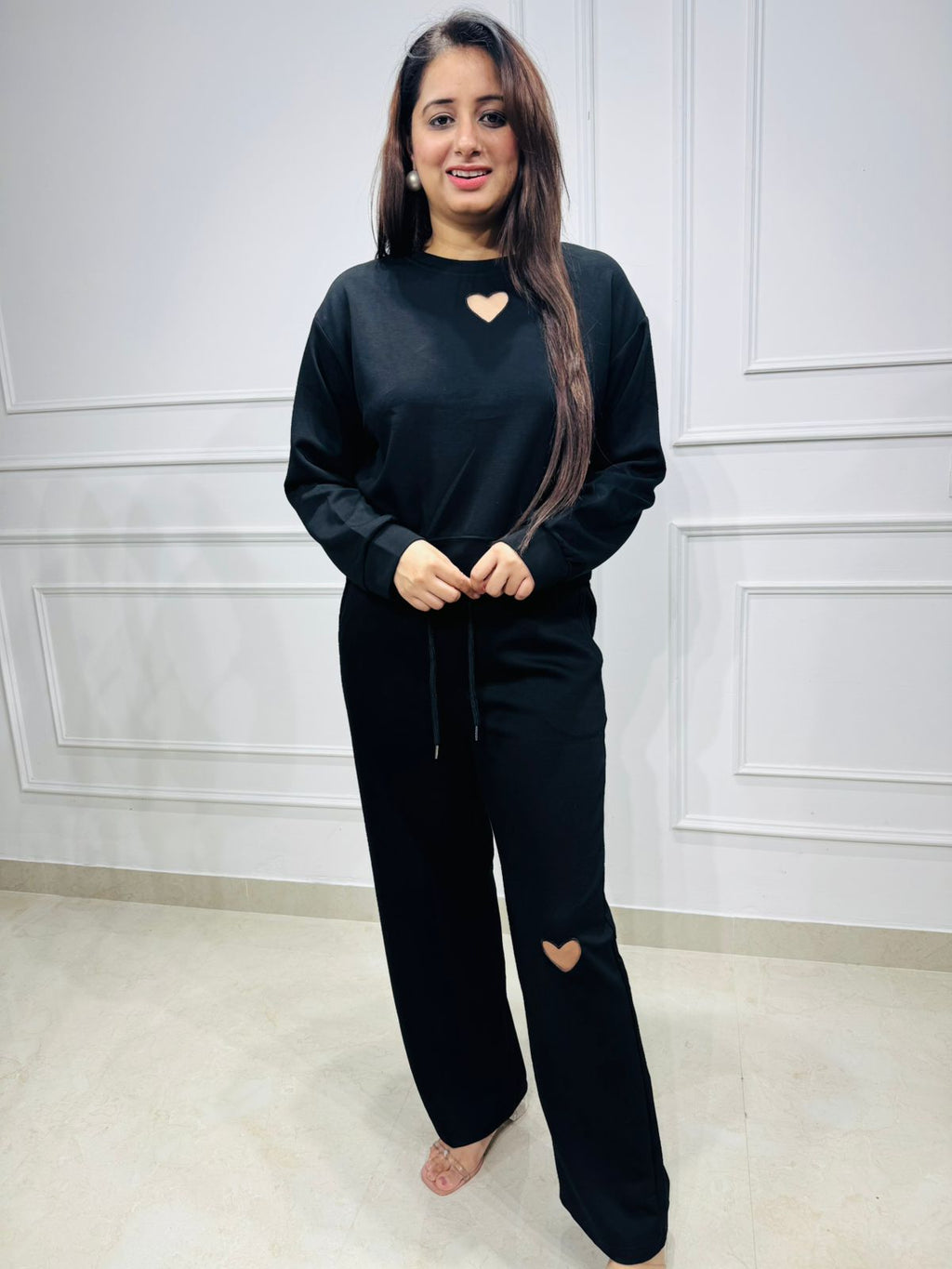 Ren | Black Heart Cutout Co-ord Set – Women's Trendy Two-Piece Loungewear