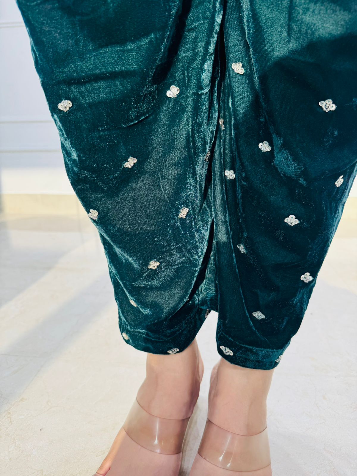 Calista | Olive Embellished Kaftan Kurta Pant Set for Women | Mirror Work Party & Festive Wear