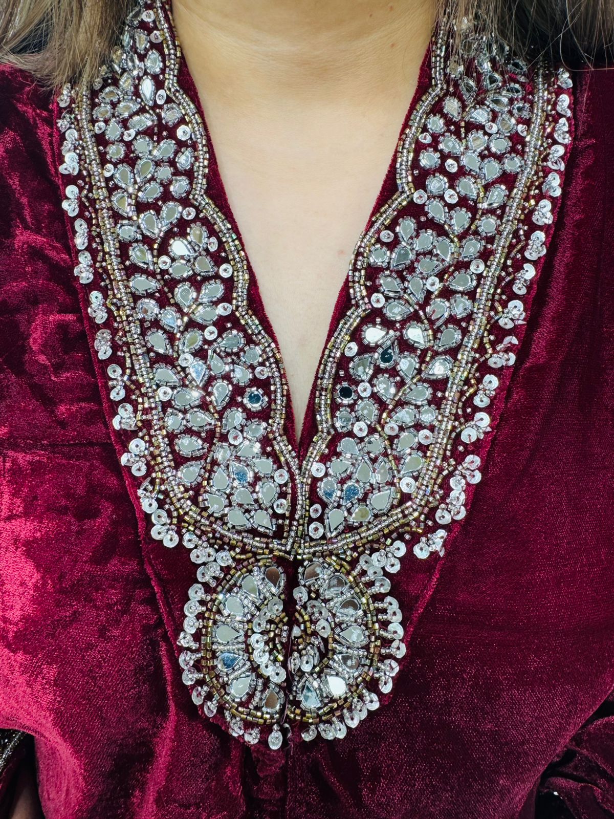 Elara | Wine Velvet Mirror Work Kaftan Kurta Pant Set for Women | Premium Party & Festive Wear