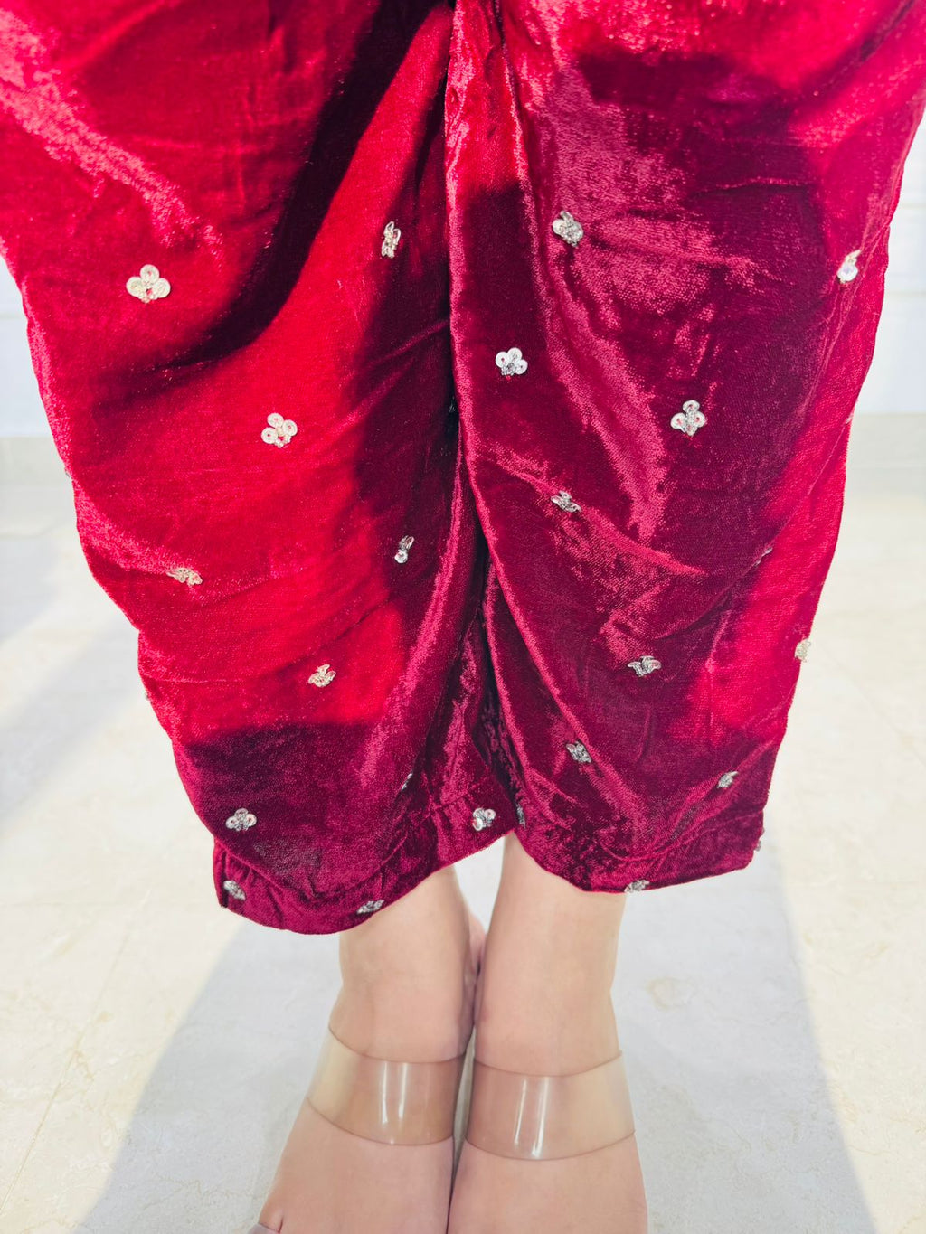 Elara | Wine Velvet Mirror Work Kaftan Kurta Pant Set for Women | Premium Party & Festive Wear