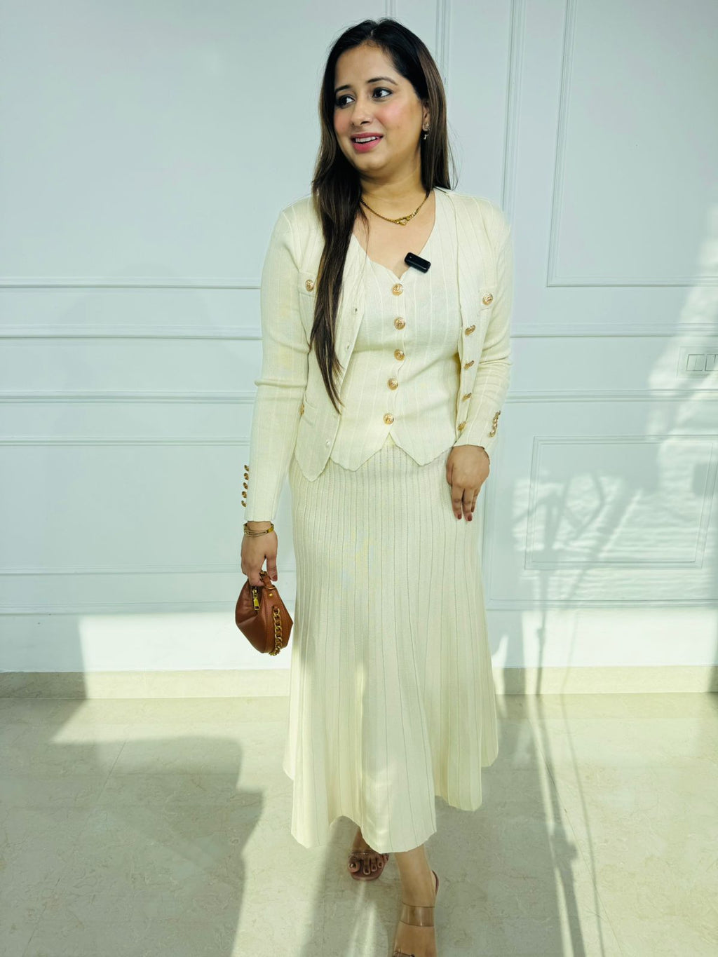 Azure | Ribbed Knit Three-Piece Midi Set