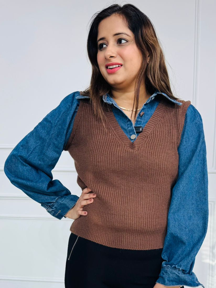 Brew | Layered Knit Vest Shirt