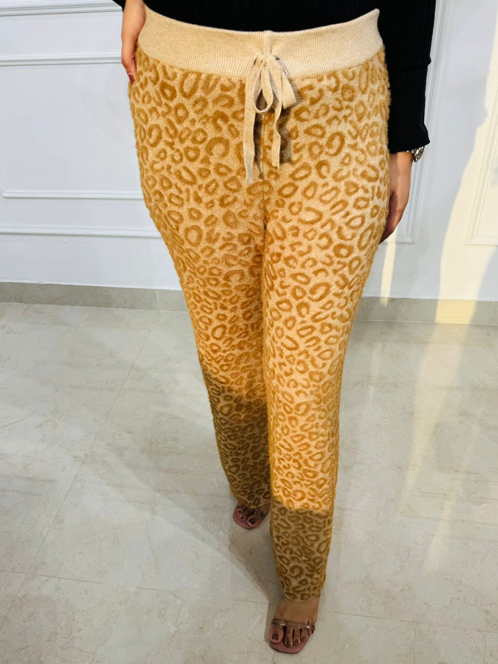 Savannah | Spot Mustard Leopard Knit Jogger Pants