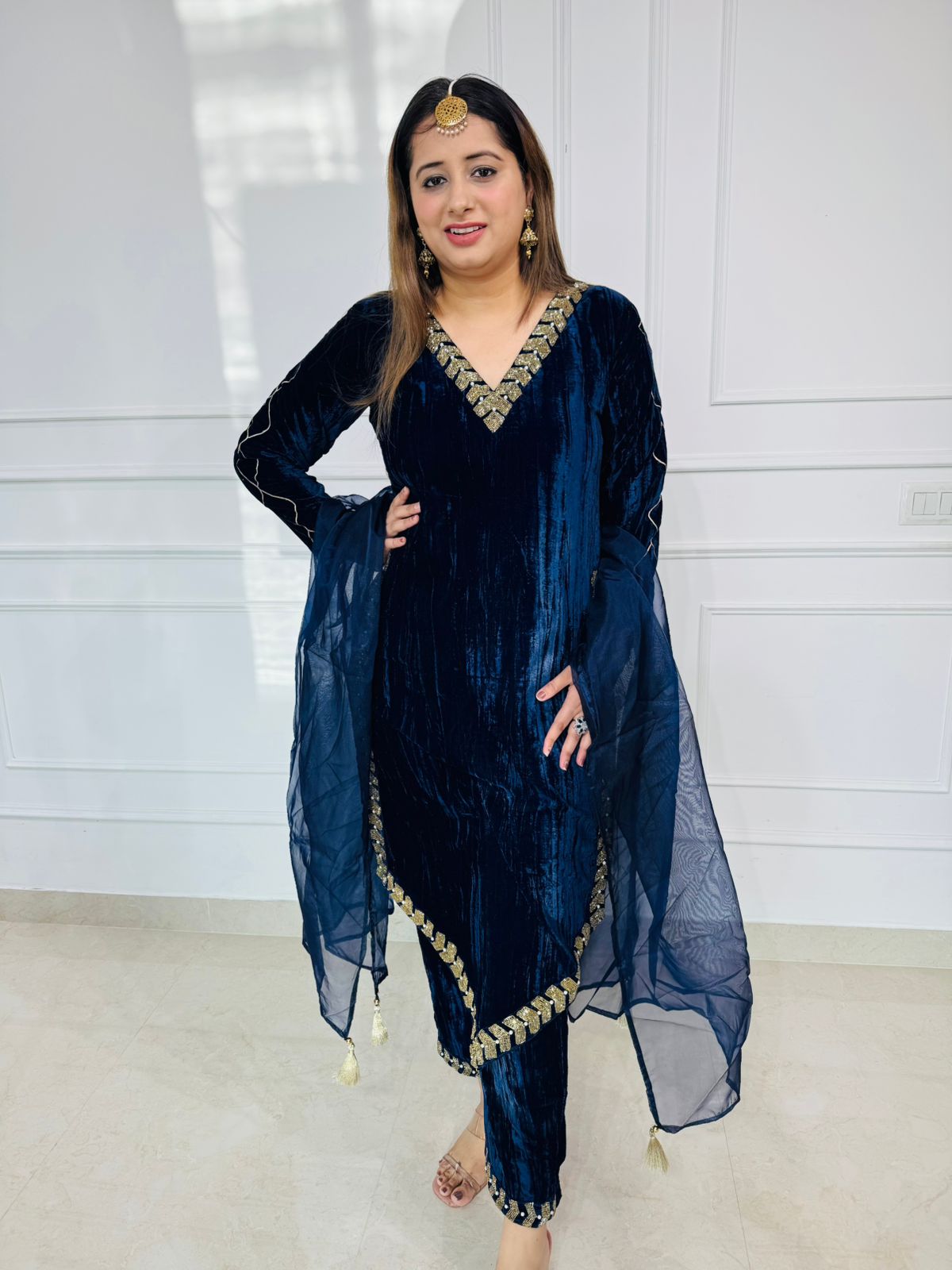 Midnight Velvet Handwork Kurta Set