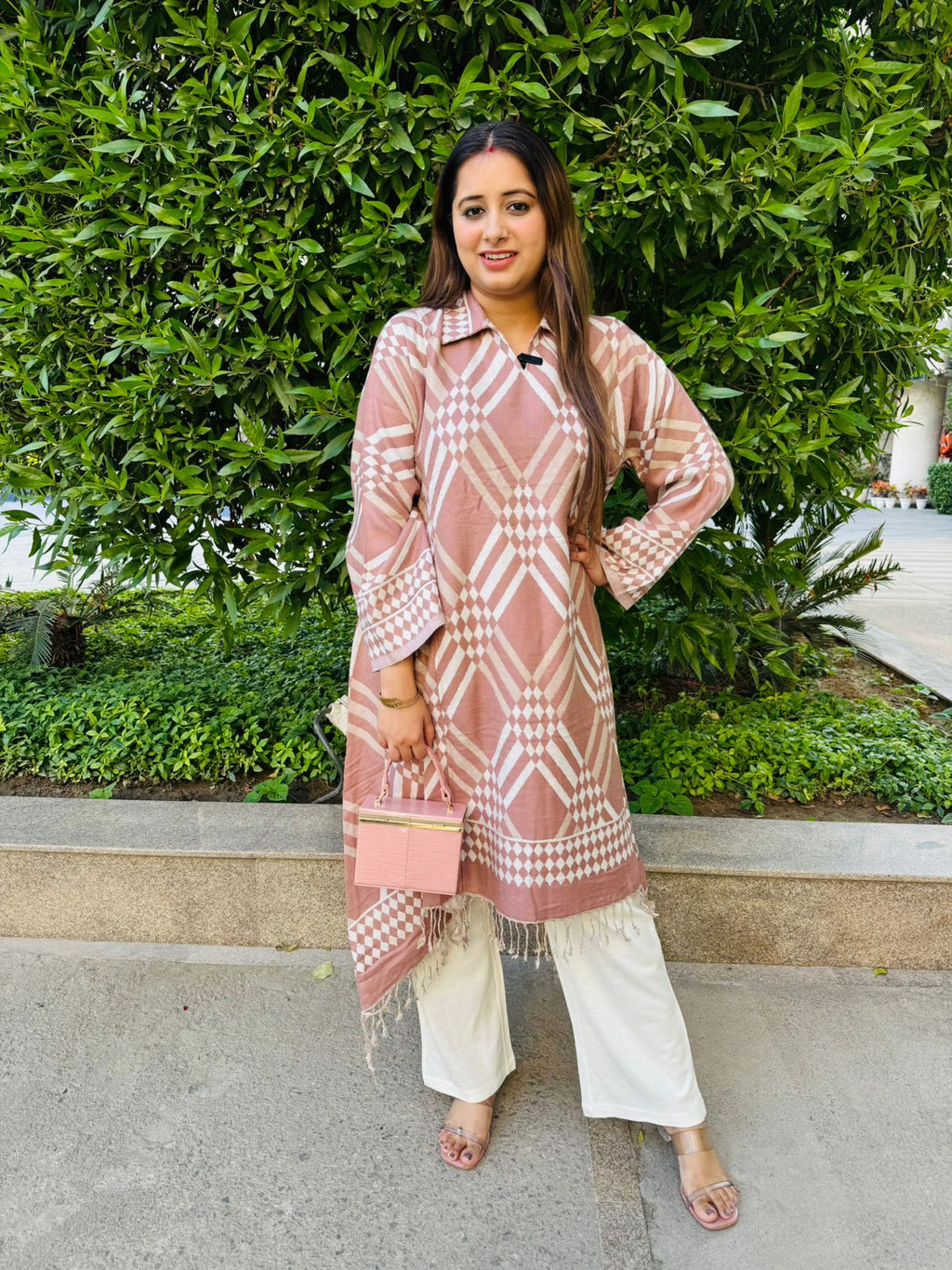 Blush Checkered Shirt Kurta Set