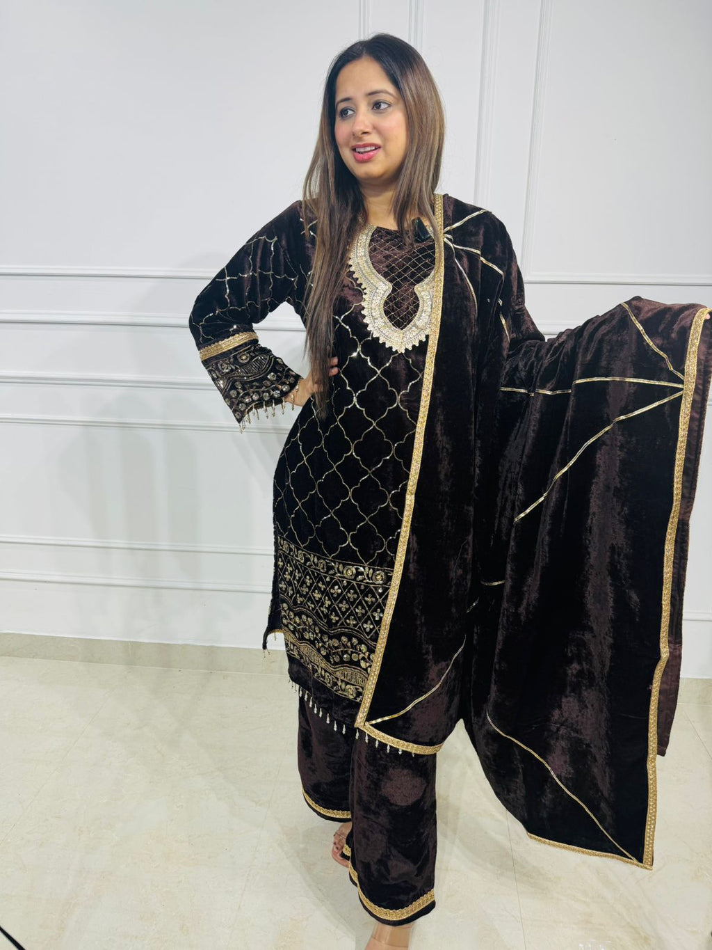 Zarrah | Black Velvet Embroidered Pakistani Suit with Dupatta