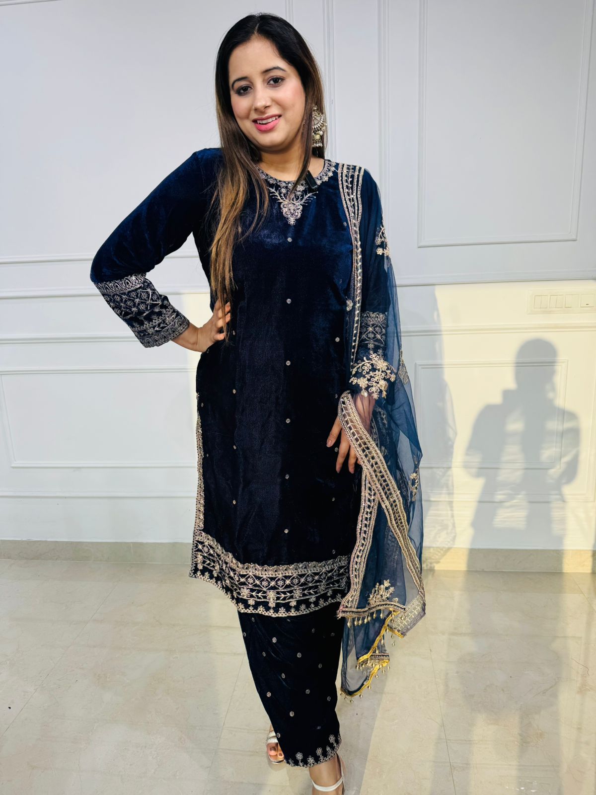 Amorie | Heavy Work Kurta with Net Dupatta & Pants