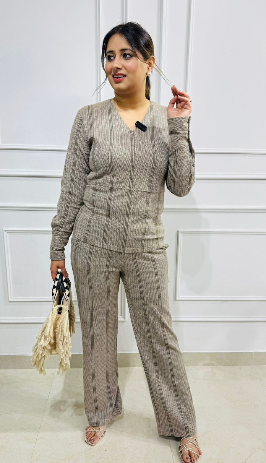 Hazelo Knit Co-ord Set – Taupe Beige Winter Lounge Wear