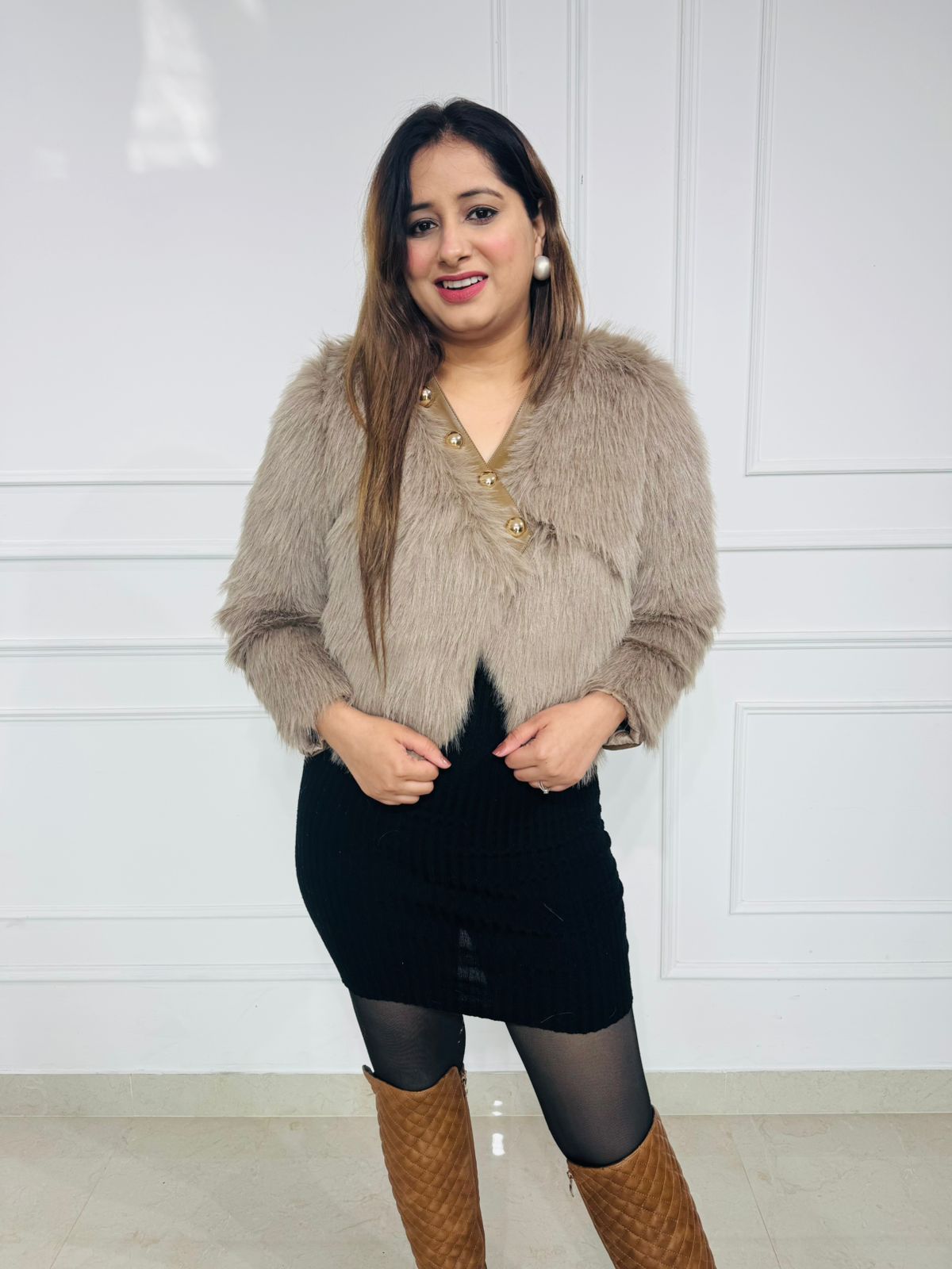 LuxeFur | Taupe Faux Fur Cropped Jacket