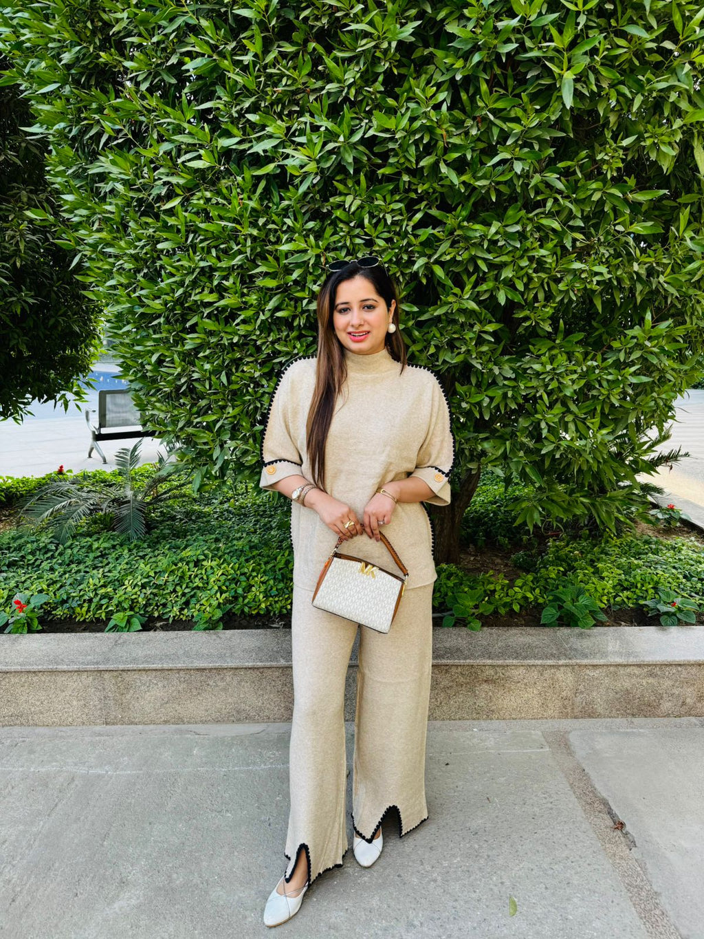 Blazeon | Beige Woollen Cape Co‑Ord Set