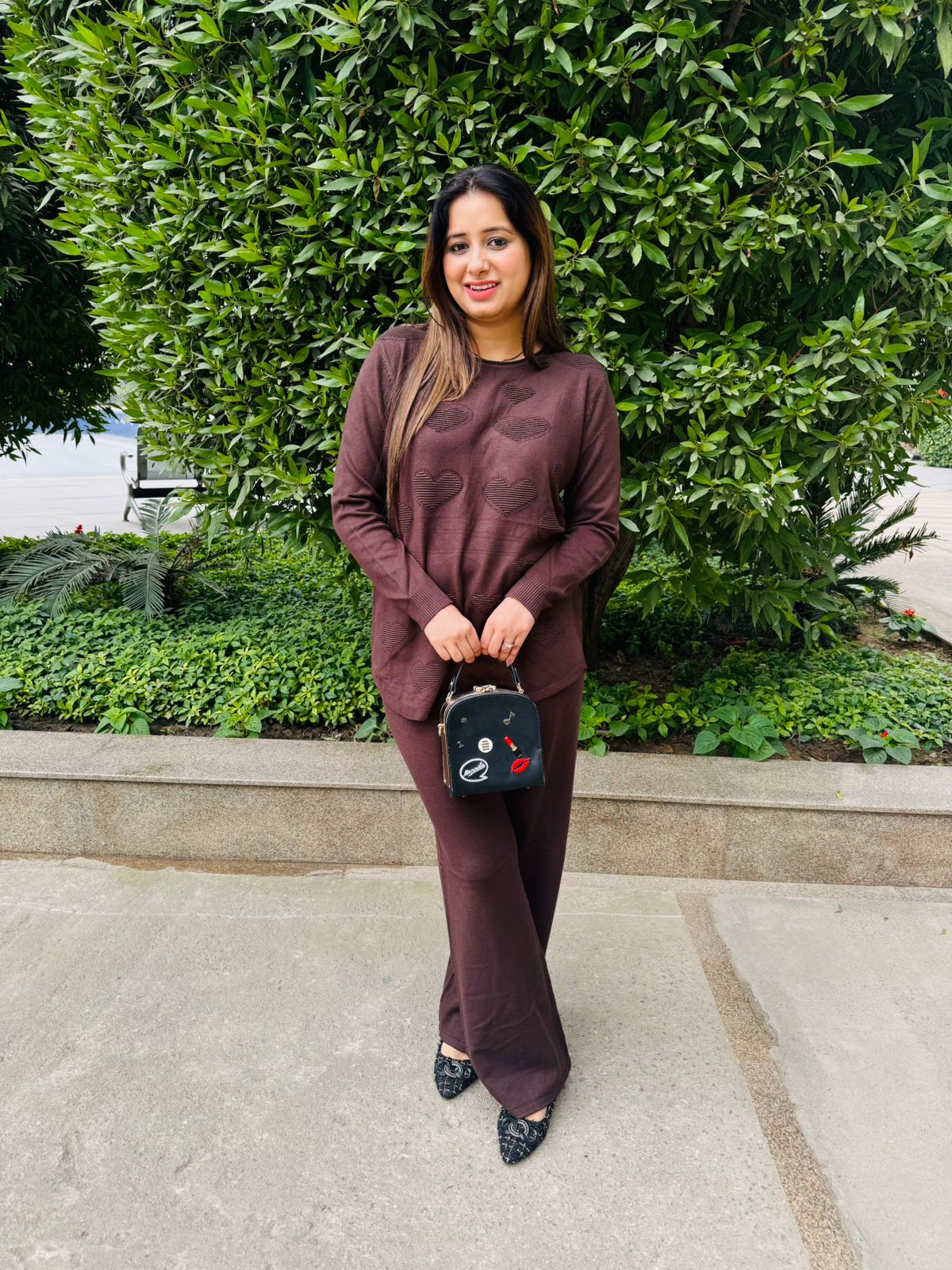 Chocolia | Brown Heart Knit Co-ord Set for Casual Outings & Winter Brunch