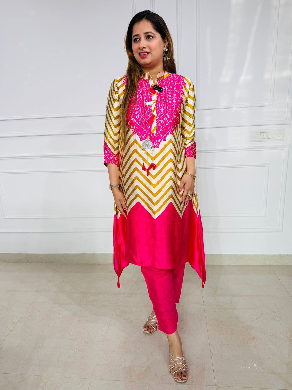 Zivara | Pink & Gold Printed Co-Ord Set with Tassel Detail