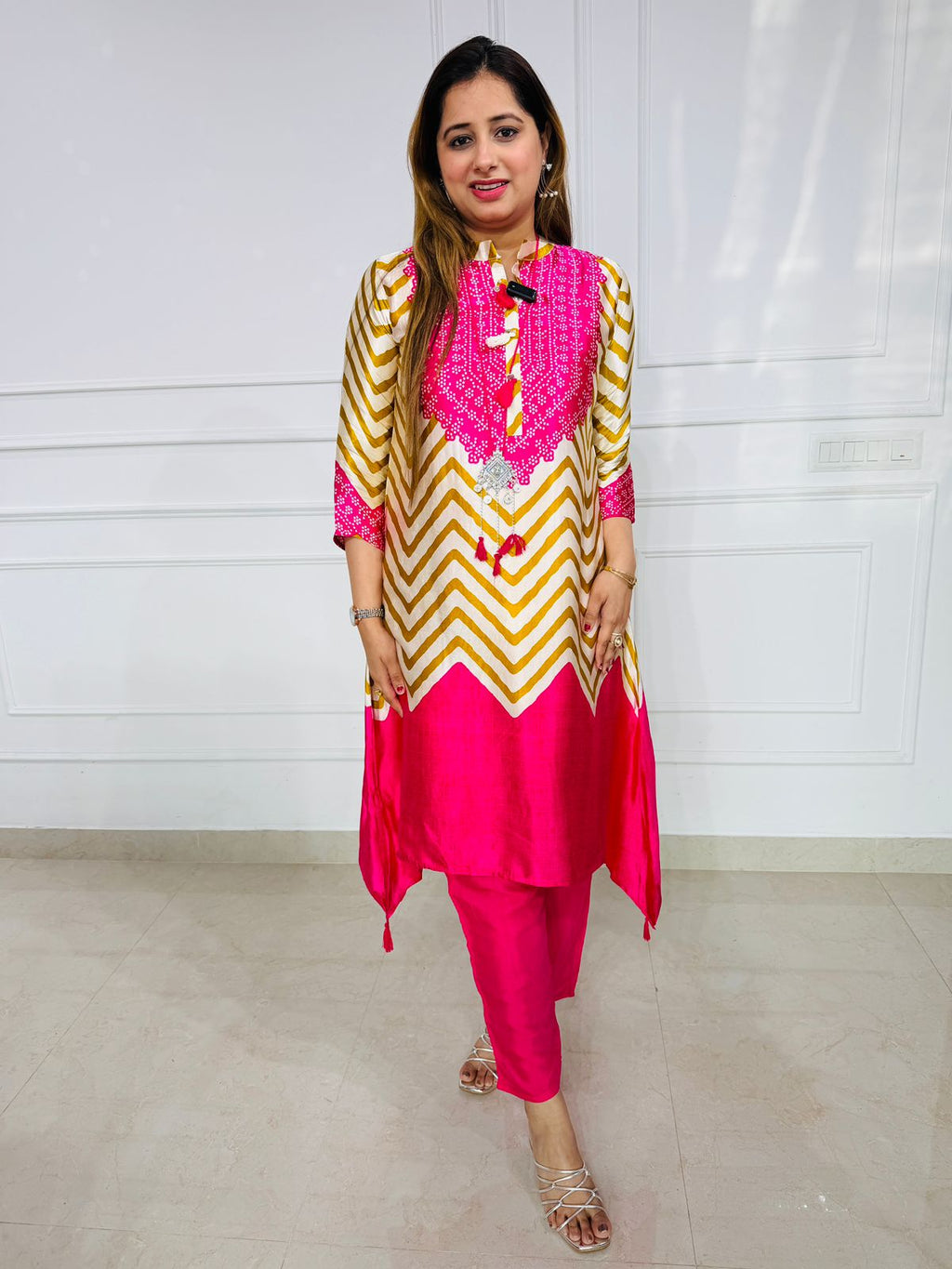 Zivara | Pink & Gold Printed Co-Ord Set with Tassel Detail