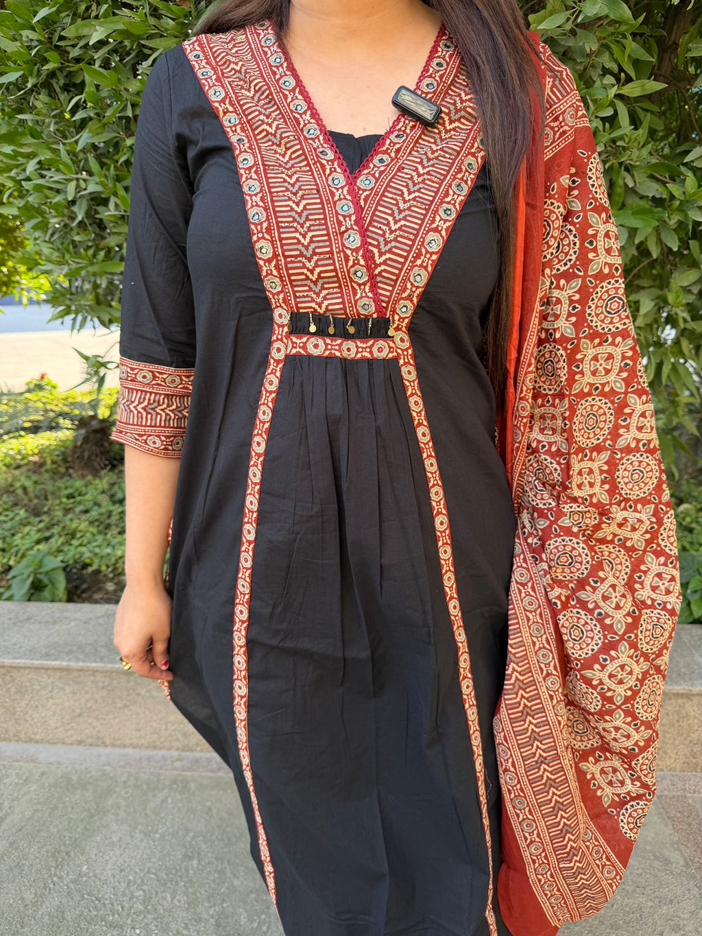 Zara | Ajrakh Border Kurta Set with Printed Dupatta