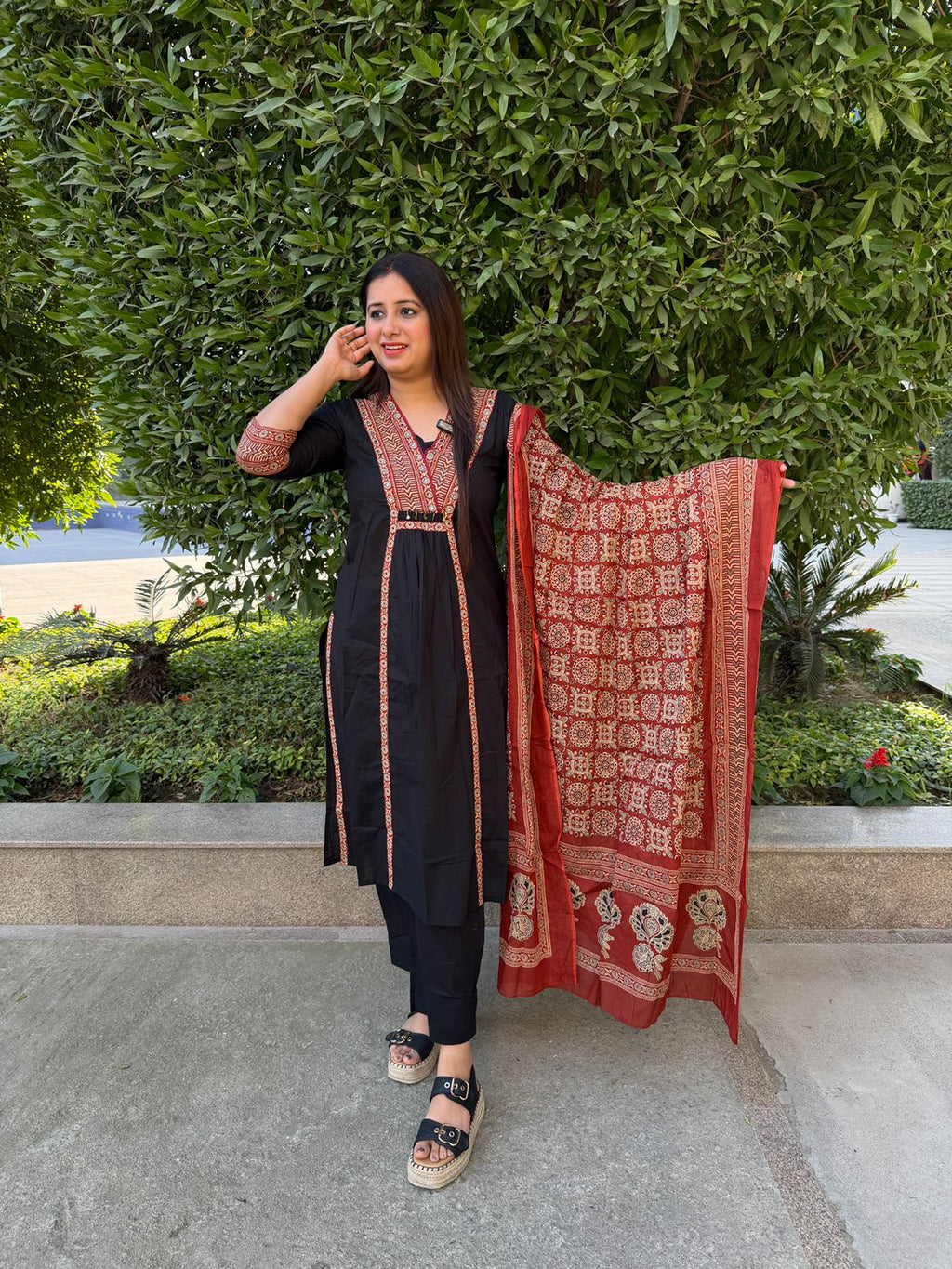 Zara | Ajrakh Border Kurta Set with Printed Dupatta