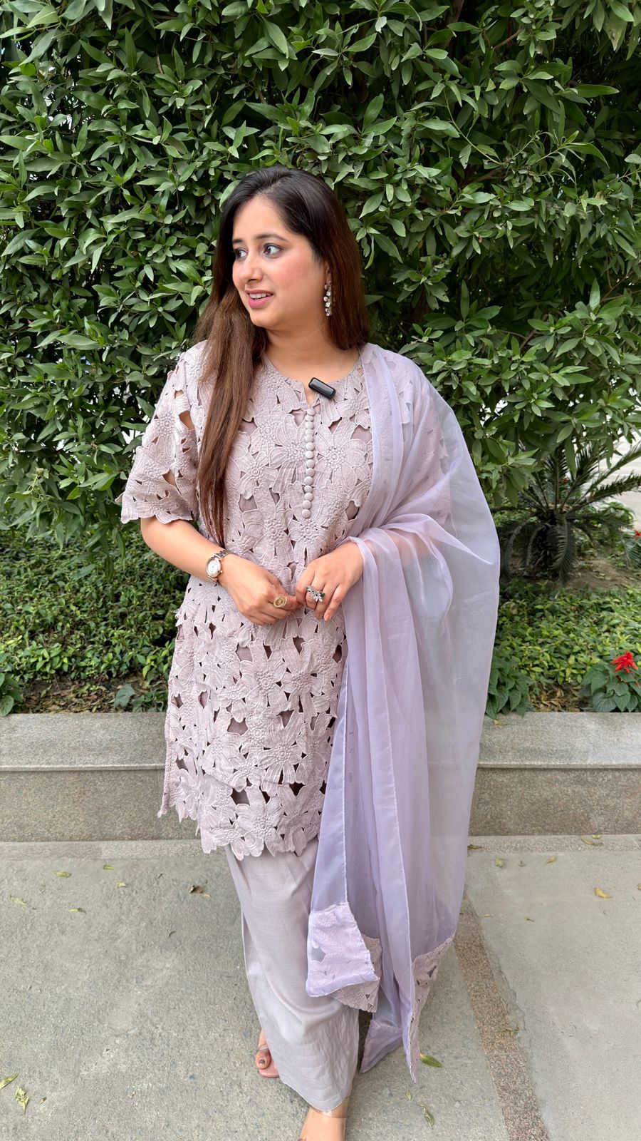 Lunara | Elegant Lavender Farsi Salwar Floral Cutwork Suit Set