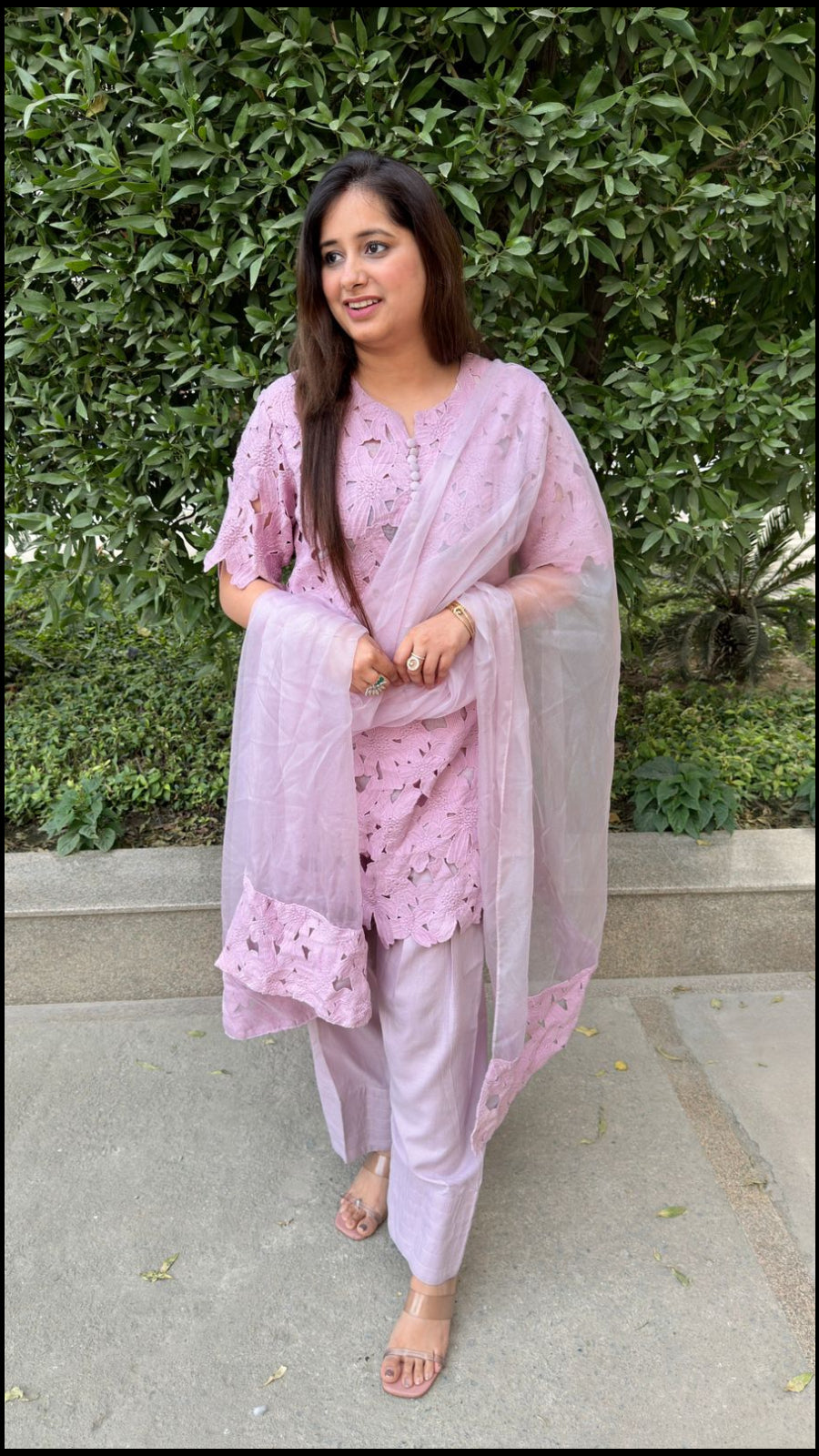 Zayra | Blush Pink Floral Cutwork Suit Set with Farsi Salwar