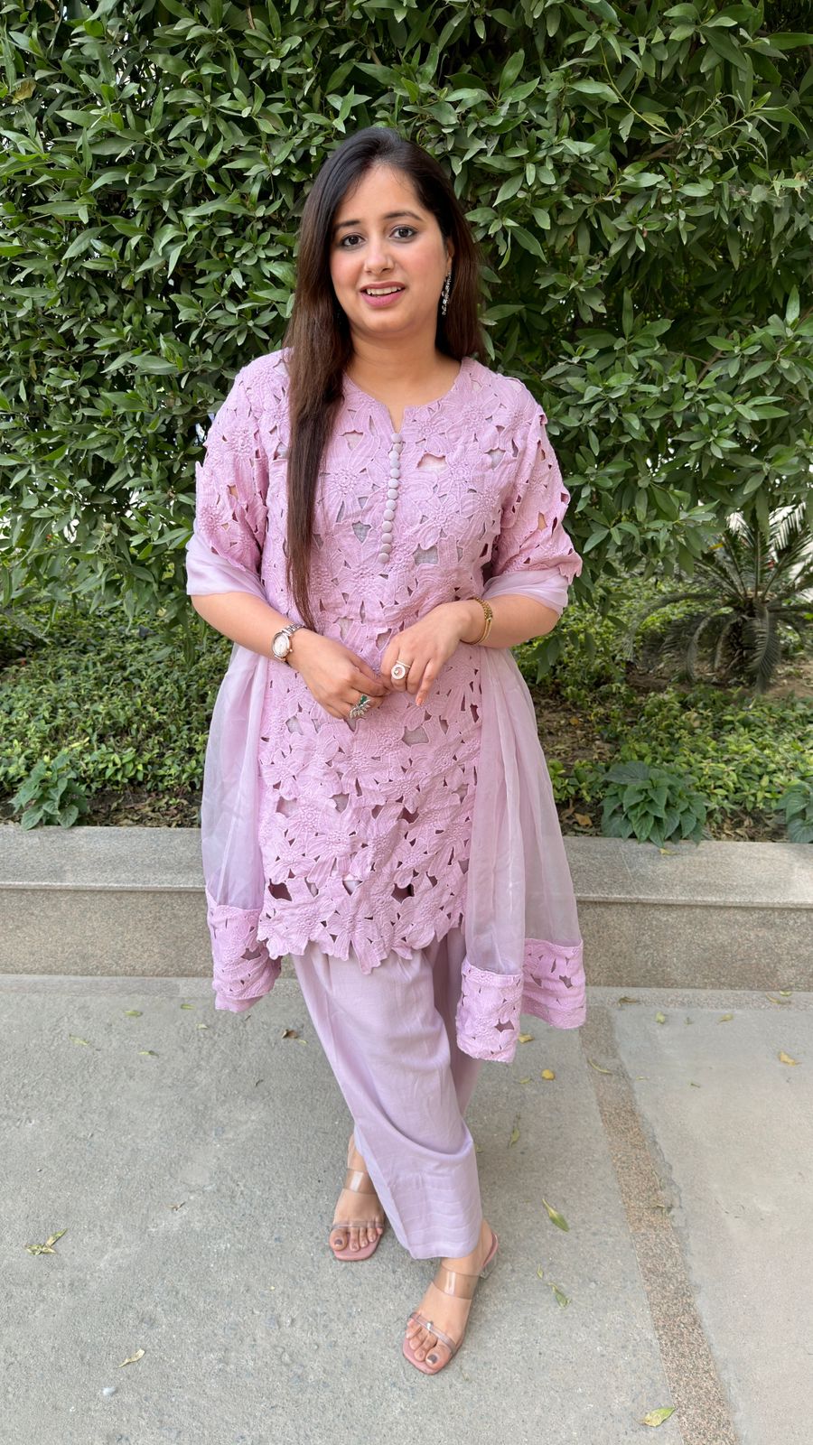 Zayra | Blush Pink Floral Cutwork Suit Set with Farsi Salwar