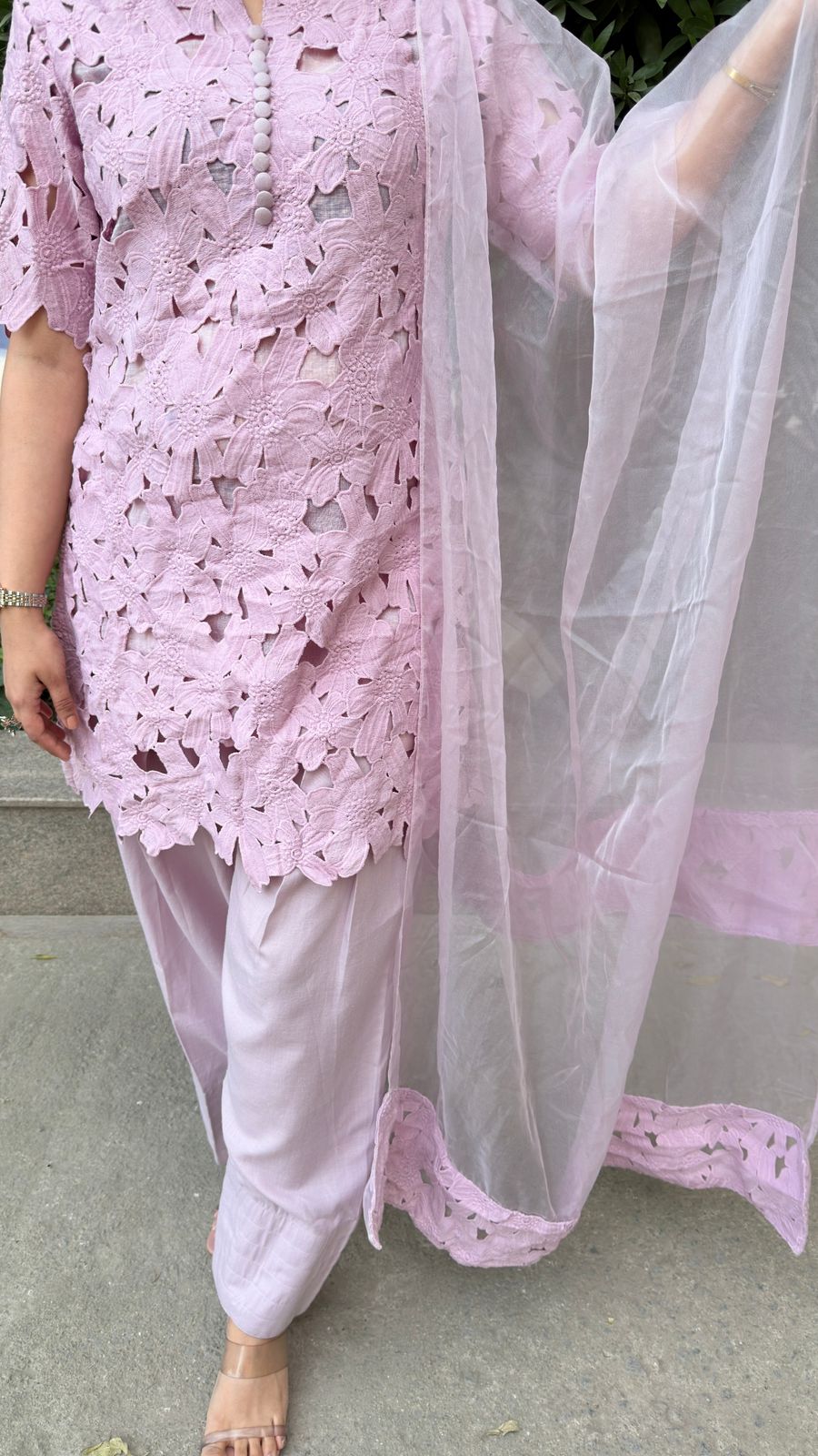 Zayra | Blush Pink Floral Cutwork Suit Set with Farsi Salwar