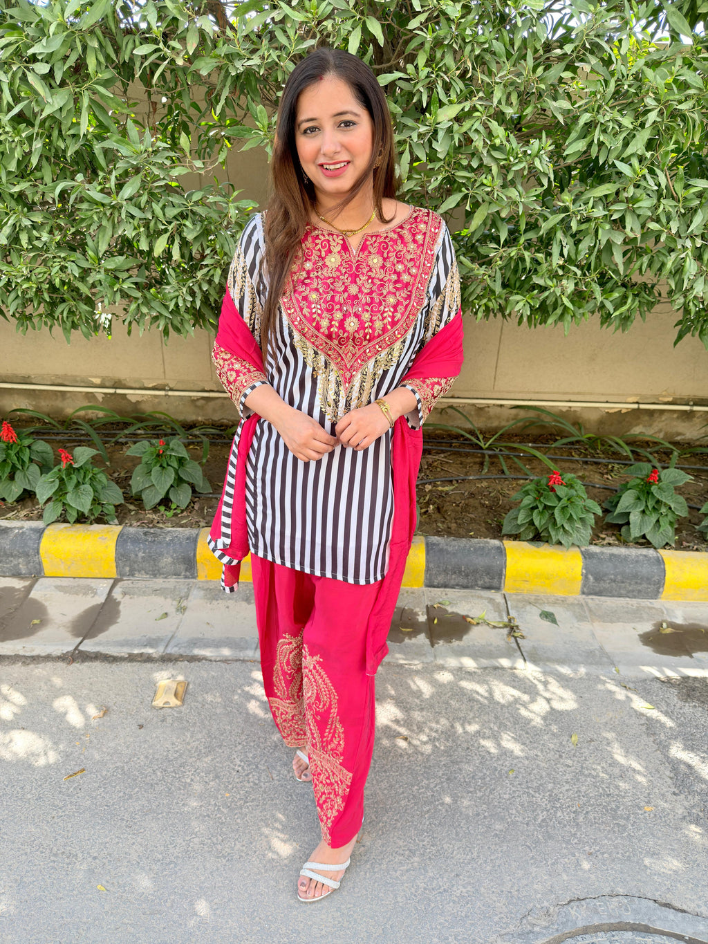 Zehra | Embroidered Striped Kurta Set with Dupatta