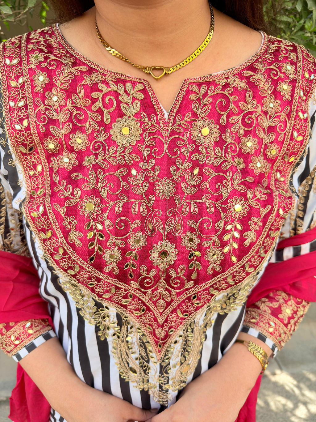 Zehra | Embroidered Striped Kurta Set with Dupatta