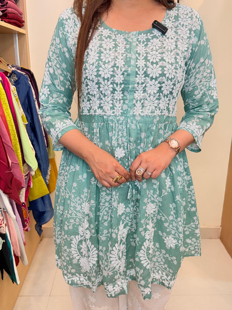 Vasudha | Mint Green Floral Kurta with White Embroidered Afghani Salwar Co-Ord Set