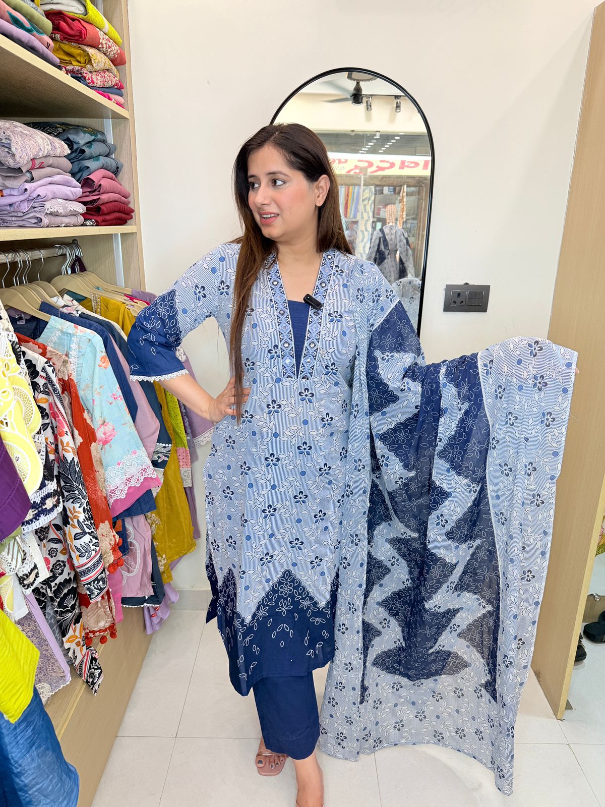 Indigo | Mist Printed Suit Set with Dupatta