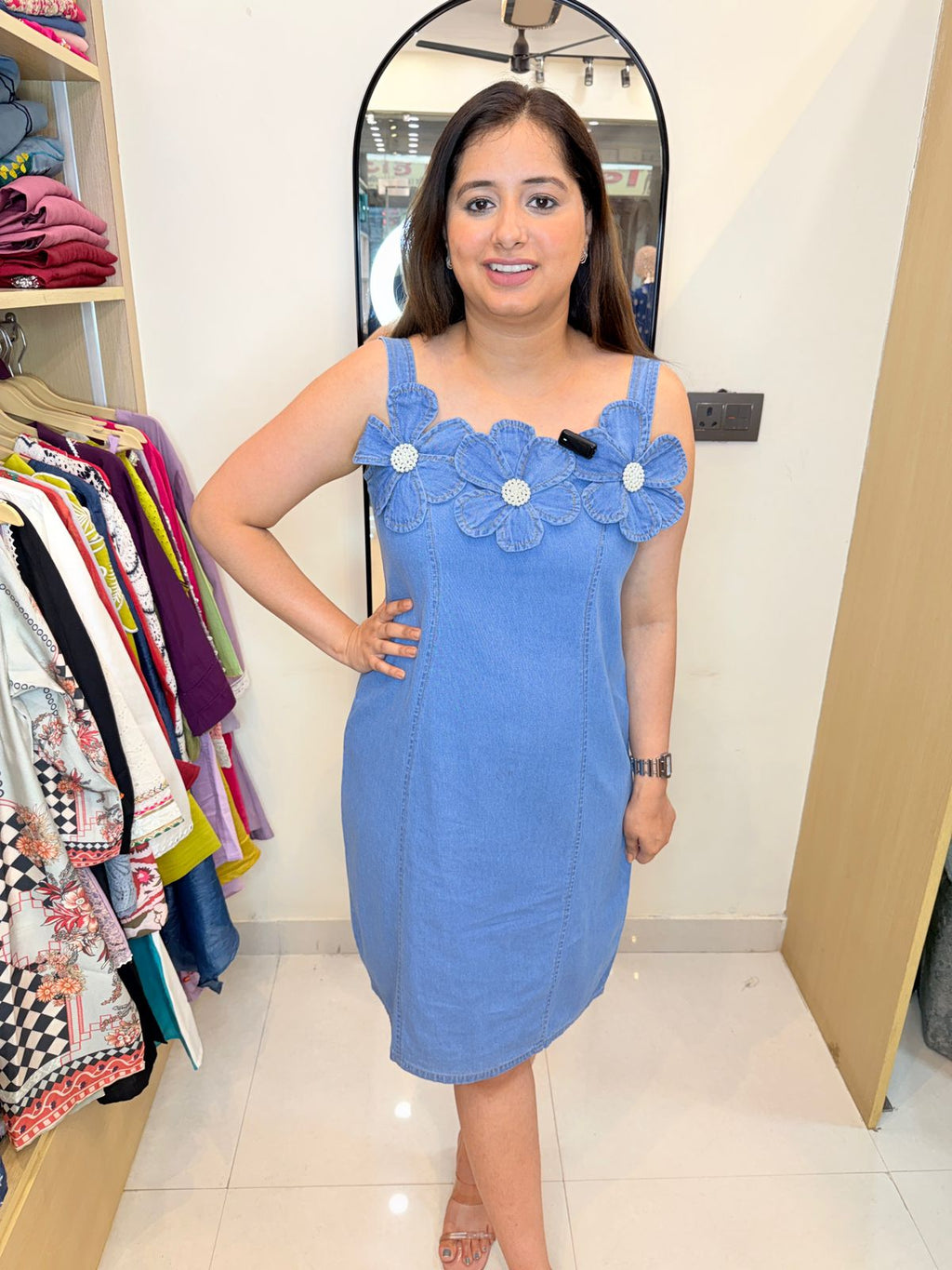 Blooma | Denim Floral Appliqué Bodycon Dress