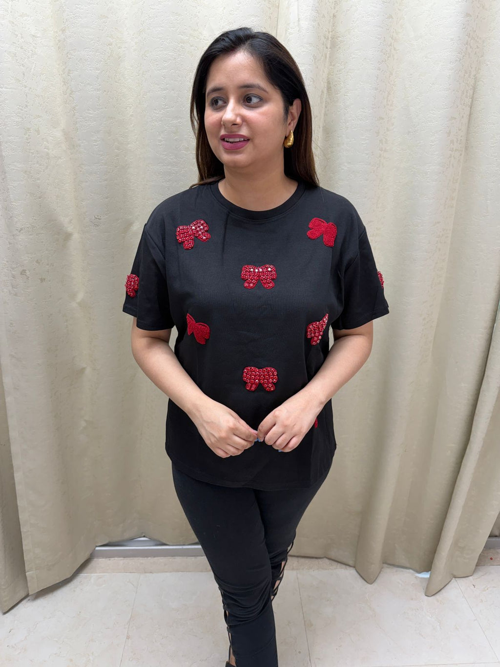 Lovelle | Embellished Bow & Heart Cotton T-Shirt (Multiple Colors)