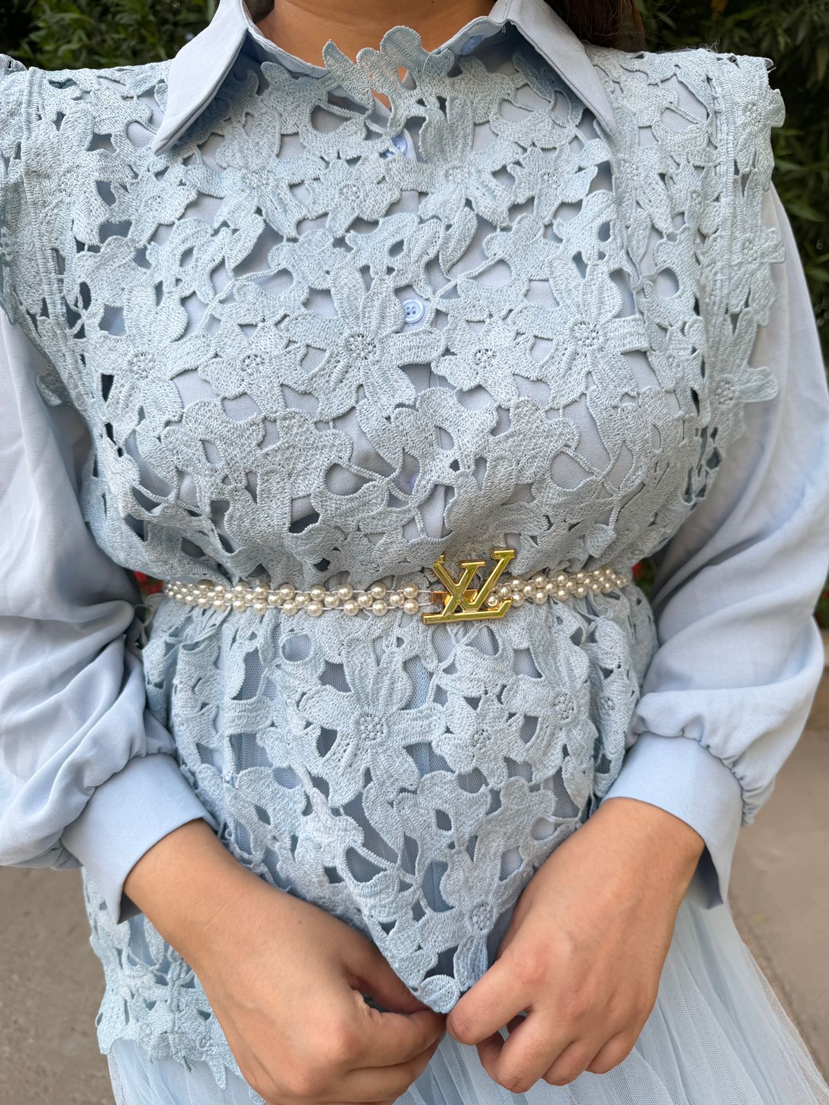 Aeryn  | Powder Blue Lace Layered Midi Dress